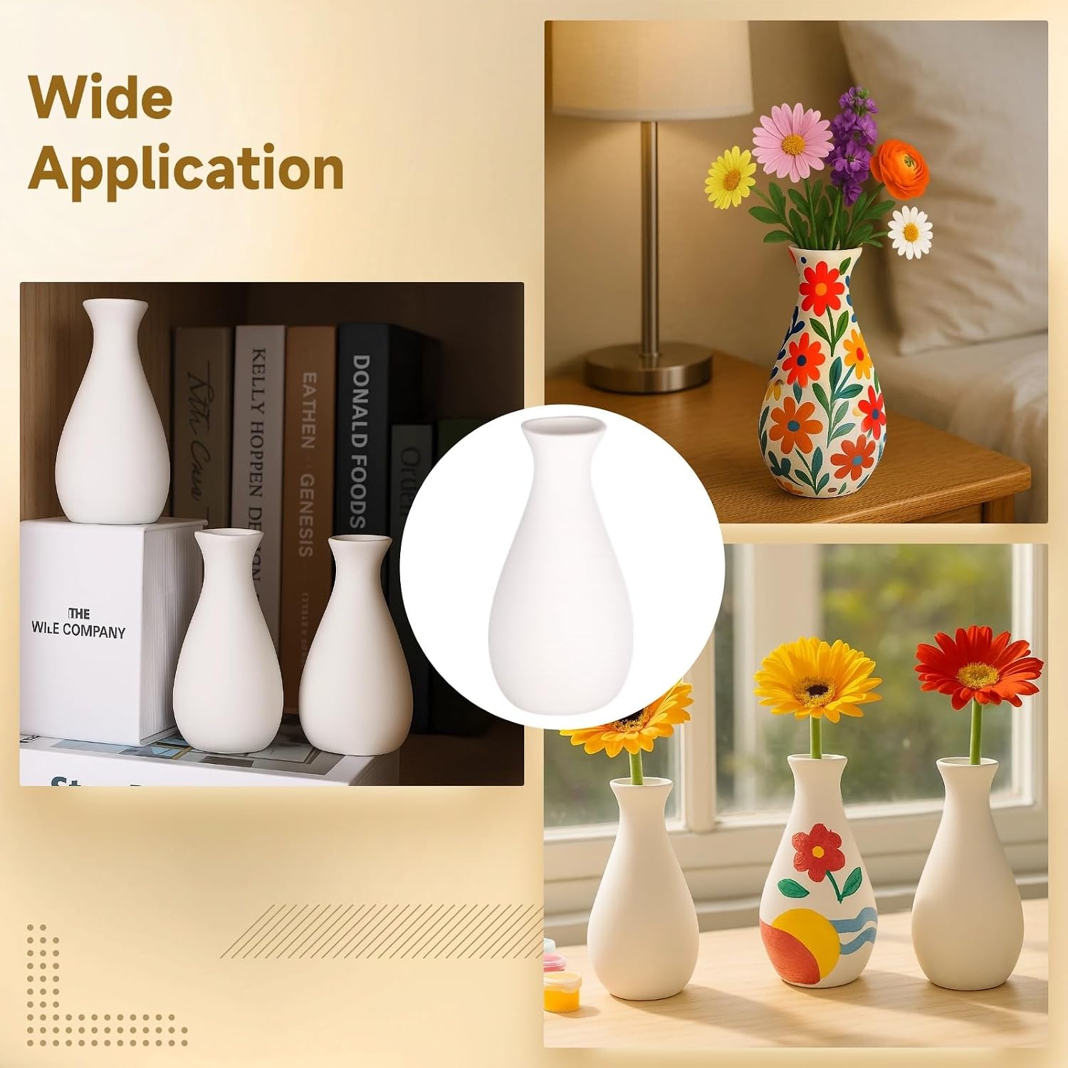 FELISTORY 12 Pcs DIY Ceramic Vases Set, White Porcelain Flower Pots with 6 Sets of Paints & Palettes, Ready-to-Paint Vases for Art Projects and Family Activities