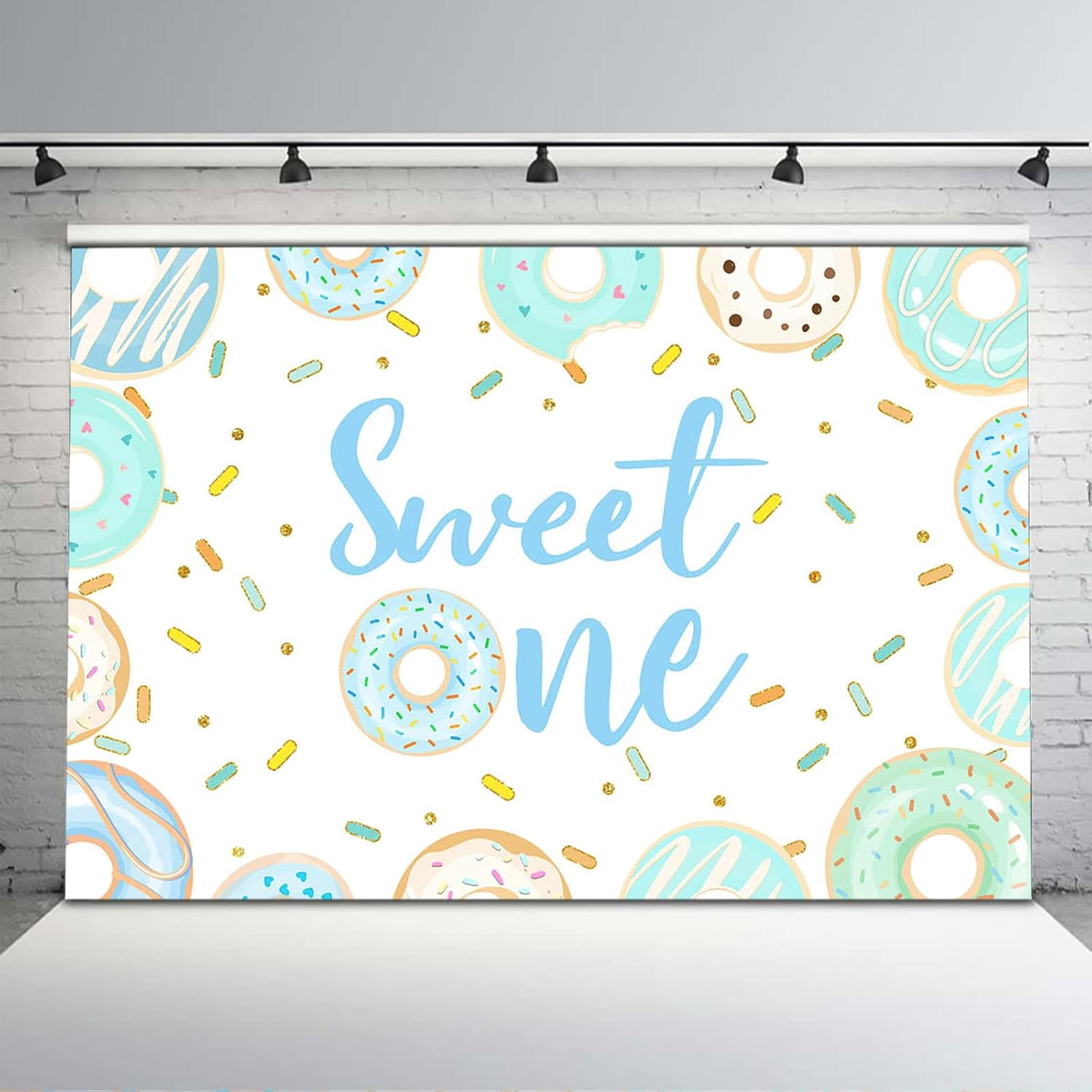 Avezano Boy Sweet One Backdrop Blue Donut Sweet One Birthday Party Background Sprinkle Donut Birthday Backdrops Decorations (7x5)