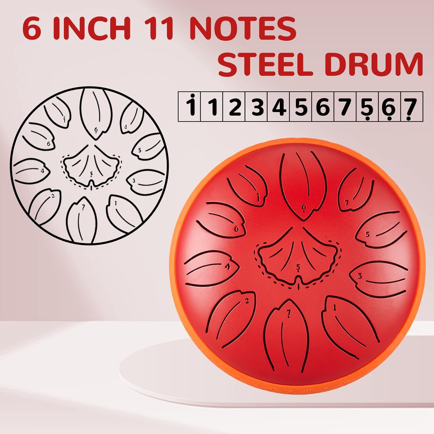 TUOKING Rain Drum for Outside Steel Tongue Drum 6 Inch 11 Notes C Key Handpan Drum for Adults and Beginners Sound Healing Musical Instrument for Meditation, Yoga, Music Lovers(Red)