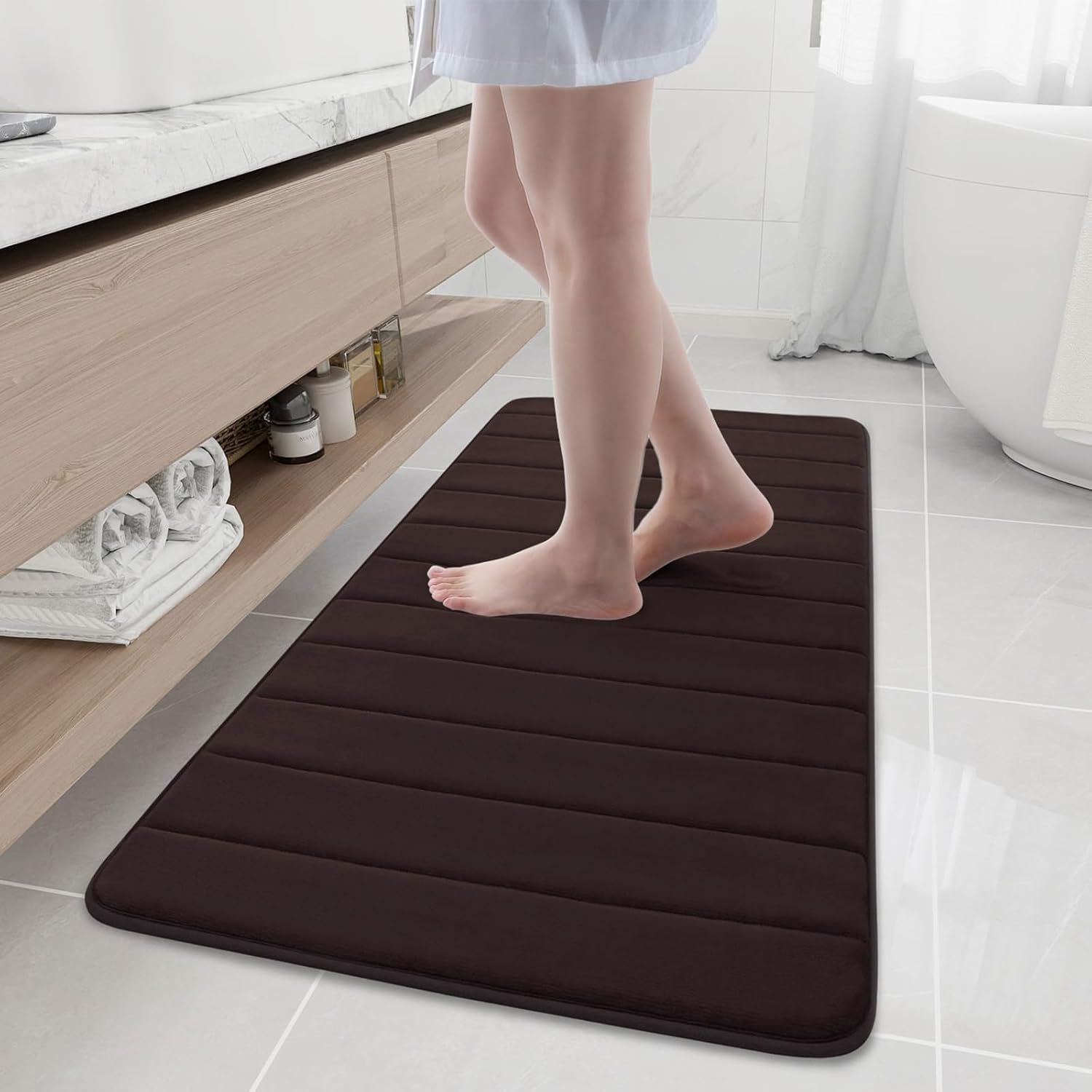 Buganda Memory Foam Bath Mat, 47" x 20", Ultra Soft and Non-Slip Bathroom Rugs, Water Absorbent and Machine Washable Bath Rug Runner for Bathroom, Shower, and Tub, Brown