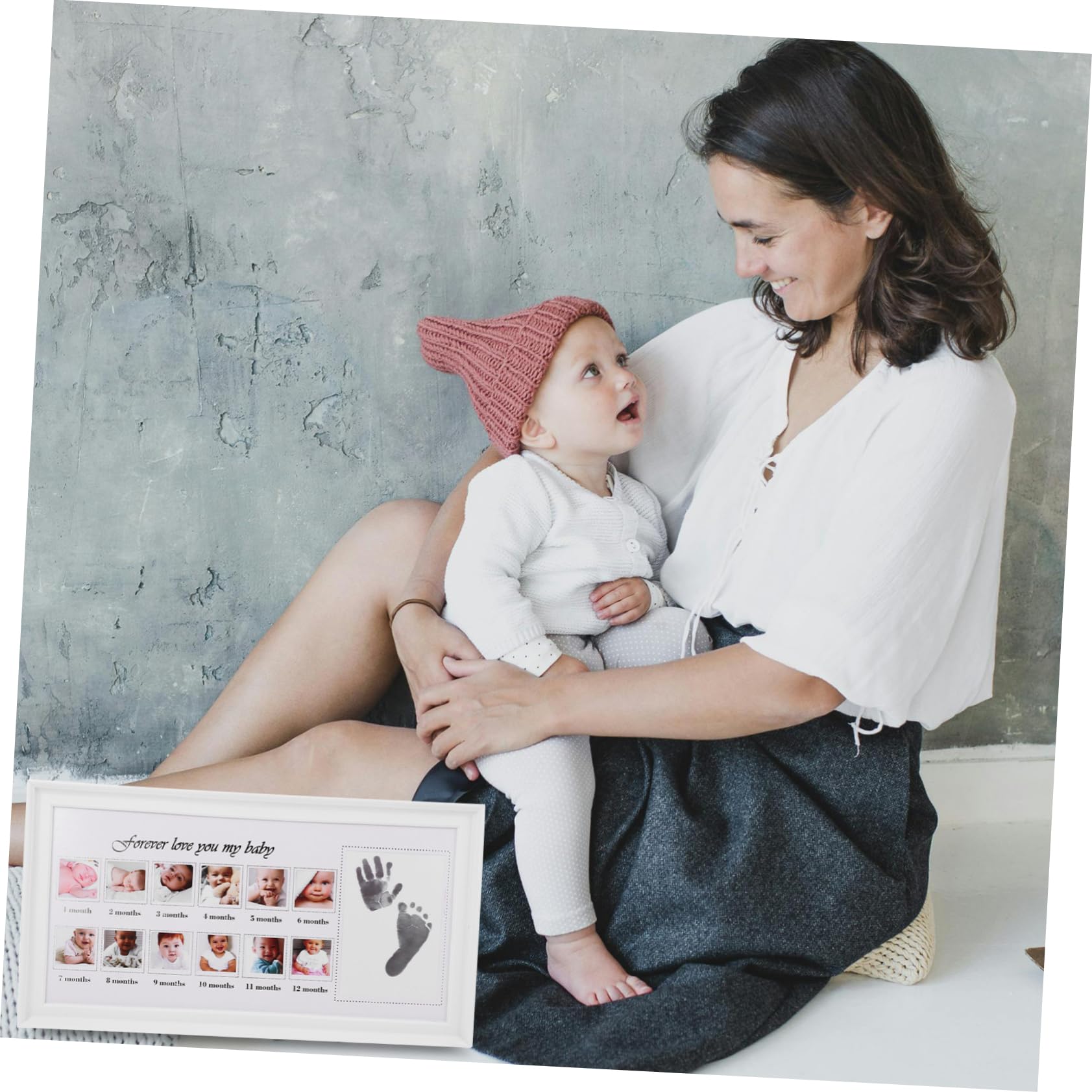 TOYANDONA Marco de Fotos Material Pp y Pvc Huellas de Manos y Pies para Bebés Diseño Elegante Blanco para Colgar en Pared o Decorar Mesa, Obsequio Adecuado para Nuevos Padres
