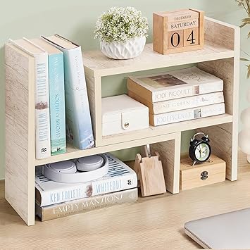 ABOUT SPACE DIY Desk Organizer - Table Top Shelf | Desktop Storage Organizer - Engineered Wood Desk Organiser for Study Table Office Table Organiser for Home (L 75.5 x B 17 x H 40 cm) - Beige - image, photos