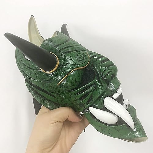 Miniatura 3 de PDLING Máscara japonesa de Halloween, samurái Hannya Oni, de látex, media cara, disfraz de demonio, cosplay, máscaras Airsoft para hombres (verde)