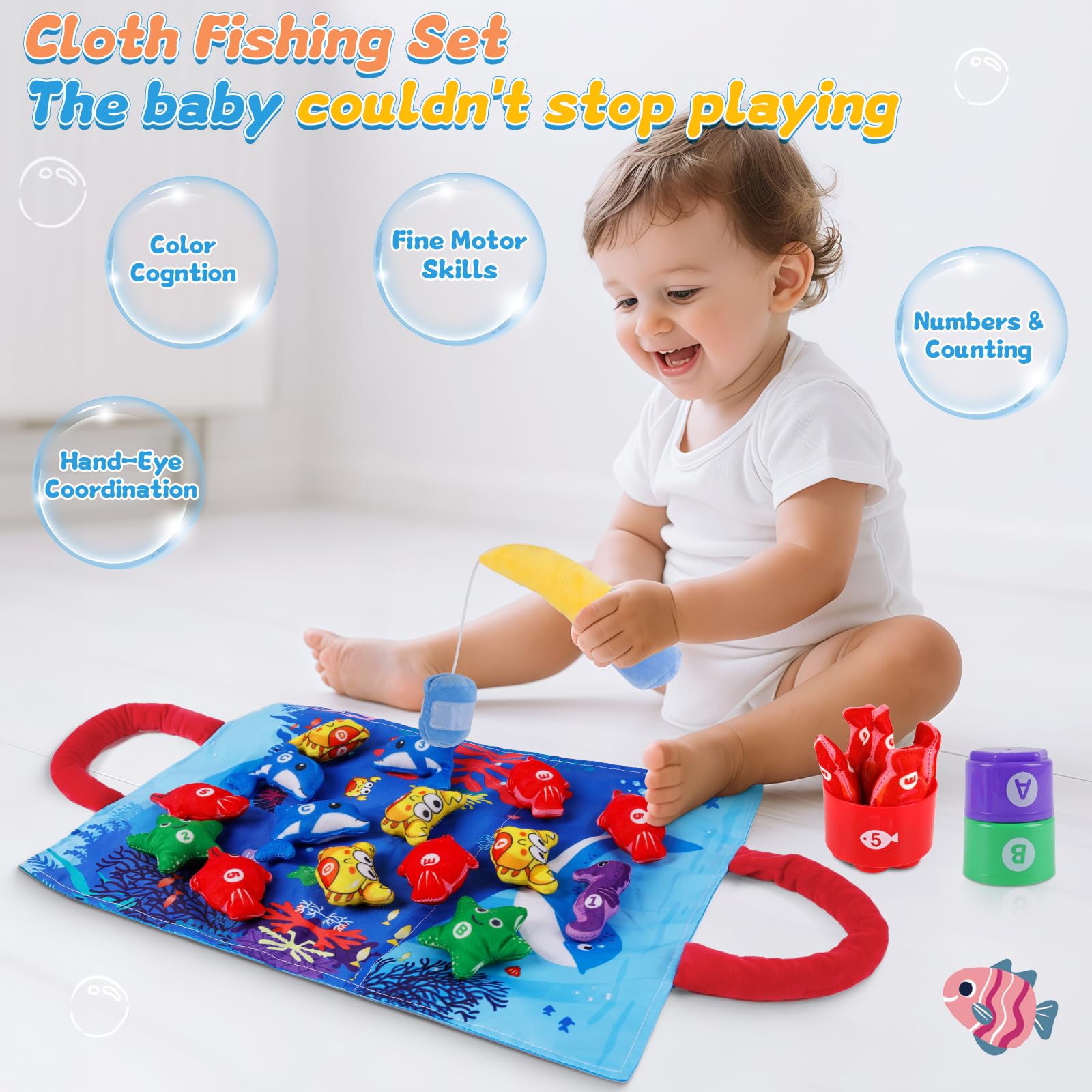 Shayson Gioco Pesca Morbidi per Bambino in Tessuto, Pesci Bambino Colorato Giocattolo Educativo, Giochi Montessori 1 Anno, Educativi Giocattoli, per 12-18 Mesi,Regalo per Ragazzi 1 2 3 Anni
