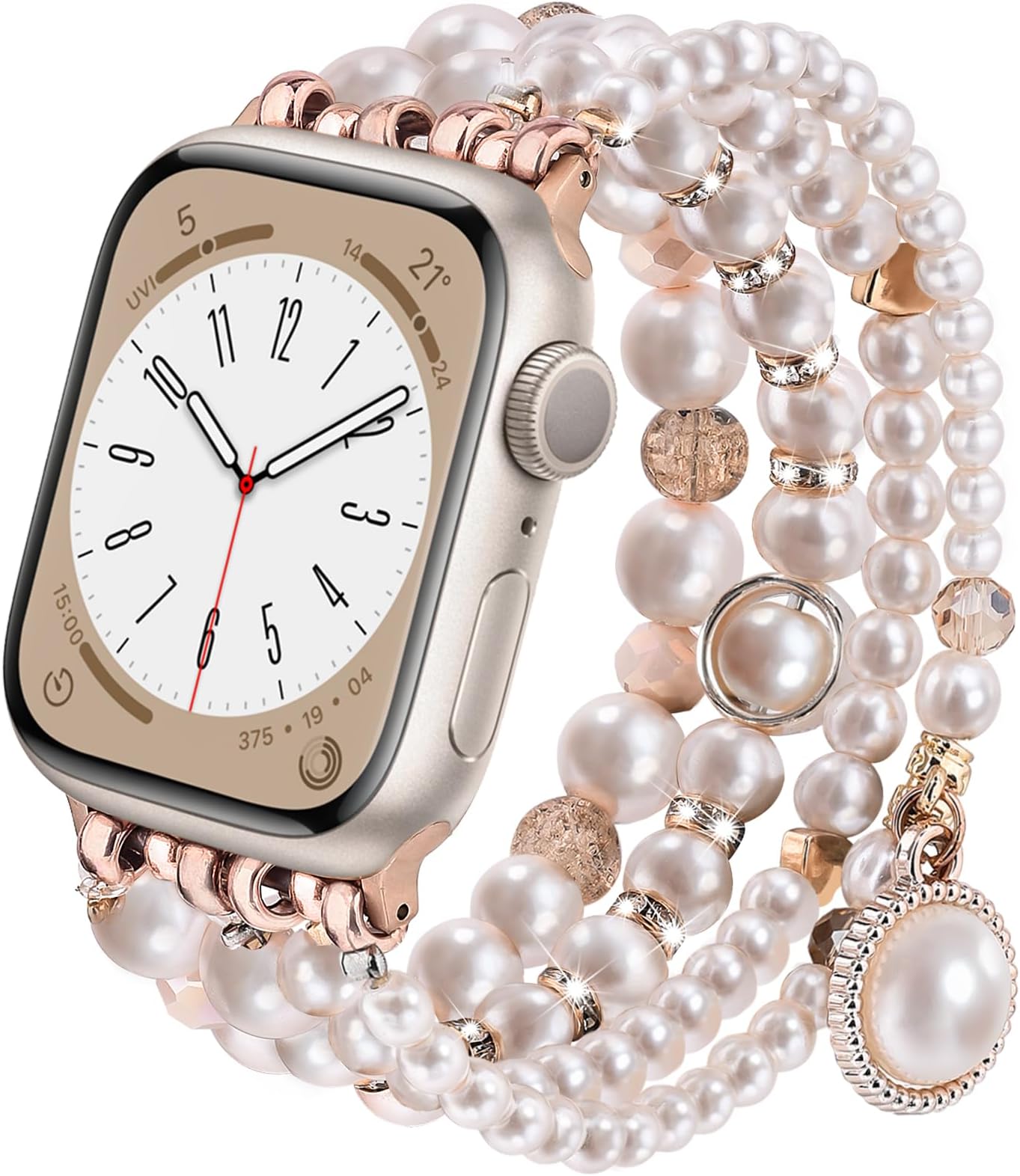 CAGOSPearl Bracelet Compatible with Apple Wath Bands 38mm 40mm 41mm 42mm 44mm 45mm Women, Natural Pearl Beaded Charms Pretty Straps Dressy Designer Jewelry Stretchy iWatch Bands for Series