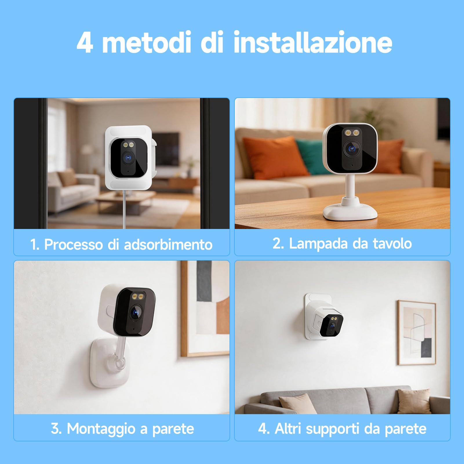 fanxiang 3 MP 2 K HD, telecamera di sorveglianza WiFi e Bluetooth, per telefono cellulare, telecamera di sorveglianza interna con visione notturna a colori, registrazione 24/7, sensore di movimento
