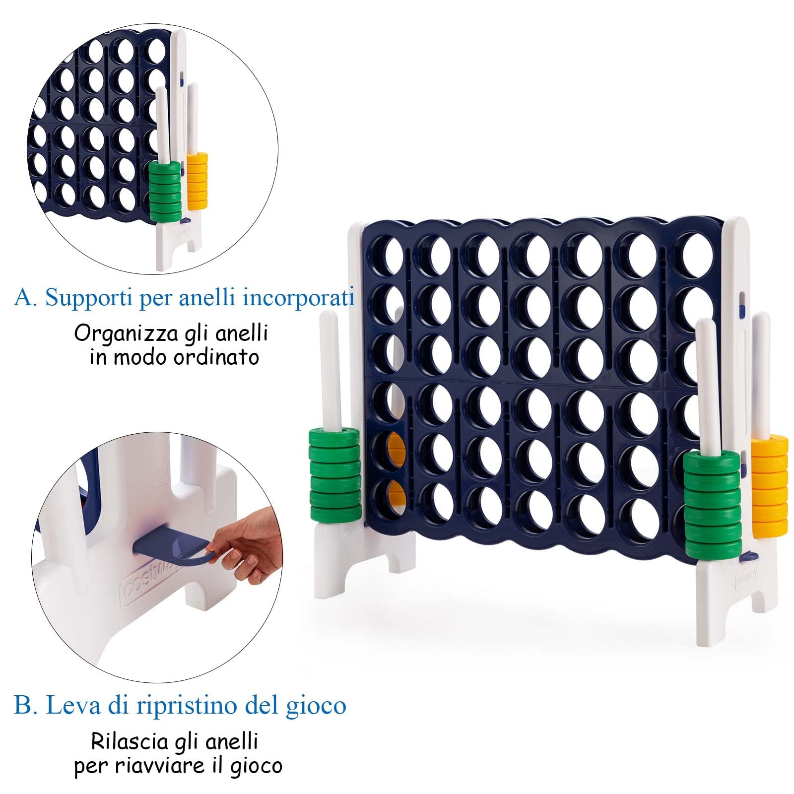 COSTWAY Forza Quattro da Interno ed Esterno da 104 cm, Forza 4 per Bambini ed Adulti con 42 Piedine, Gioco Educativo per Feste e Vacanze