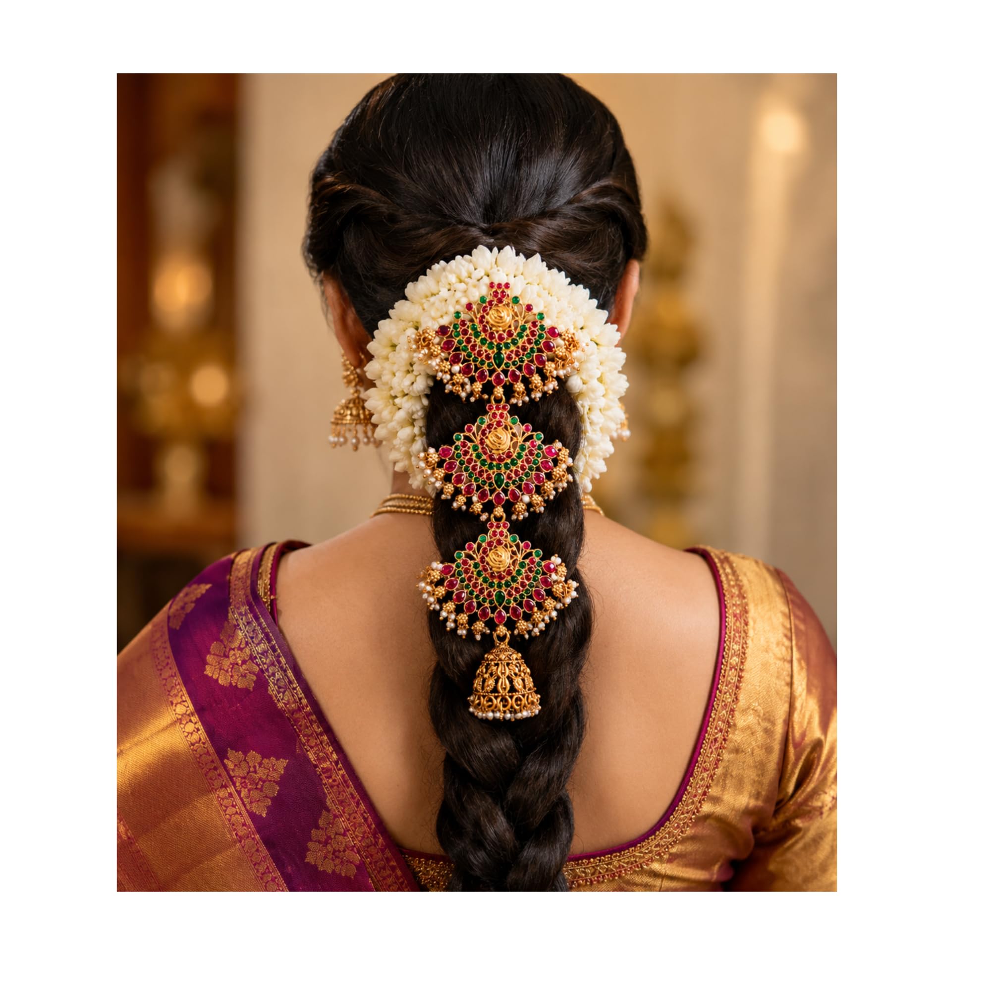 Gold Plated Half Moon Design Bridal Jada Wedding Hair Braid Accessories Choti South Indian Traditional Hairband Wedding Bridal Lakshmi Hair Accessories Pack Of 1 For Girls/Women.-image-17