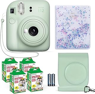 Fujifilm Instax Mini 12 Instant Camera Mint Green + Fuji Film Value Pack (40 Sheets) + Shutter Accessories Bundle, Incl. C...