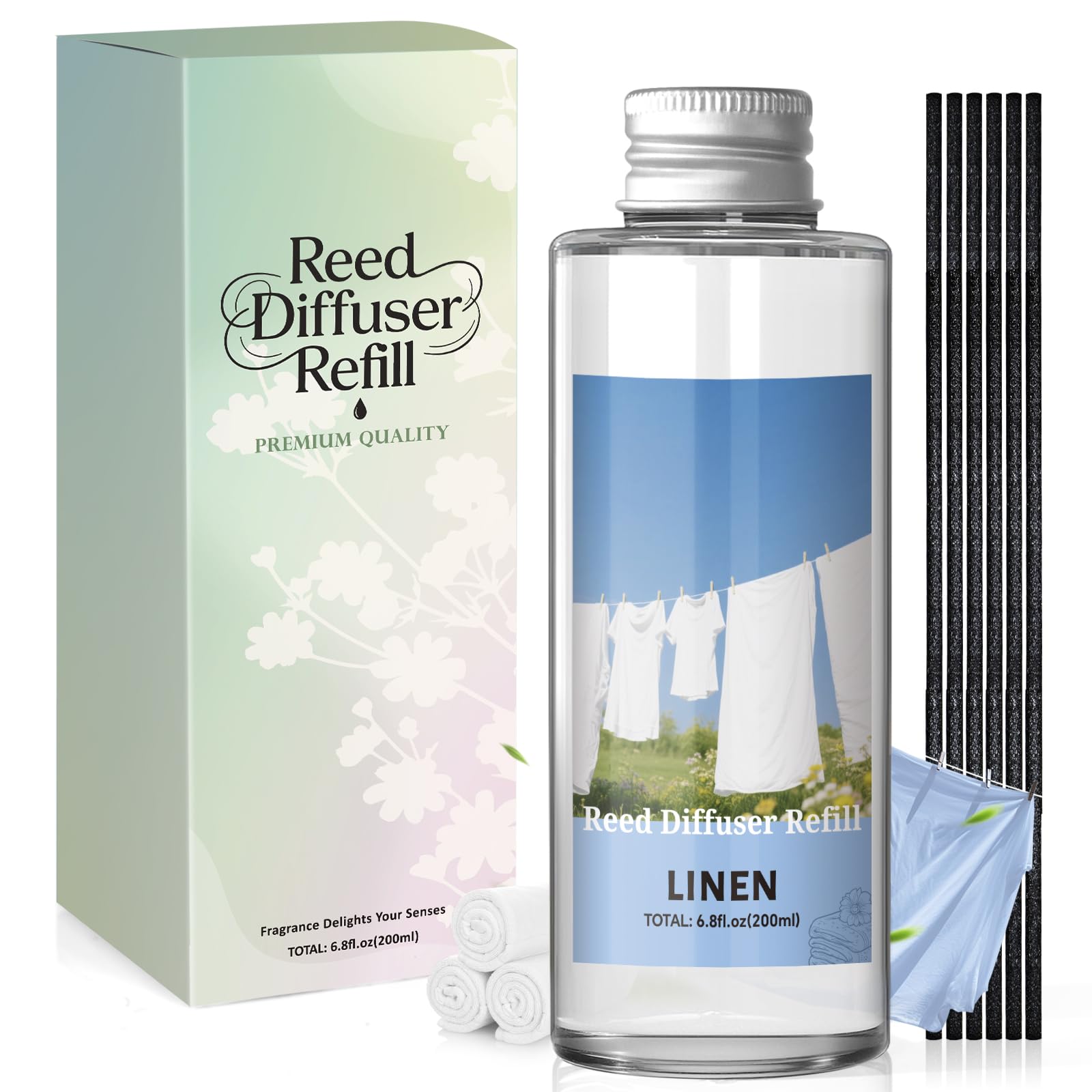 Scent-Hi Fresh Linen Reed Diffuser Refill 200ml with 6 Reed Sticks — image 1
