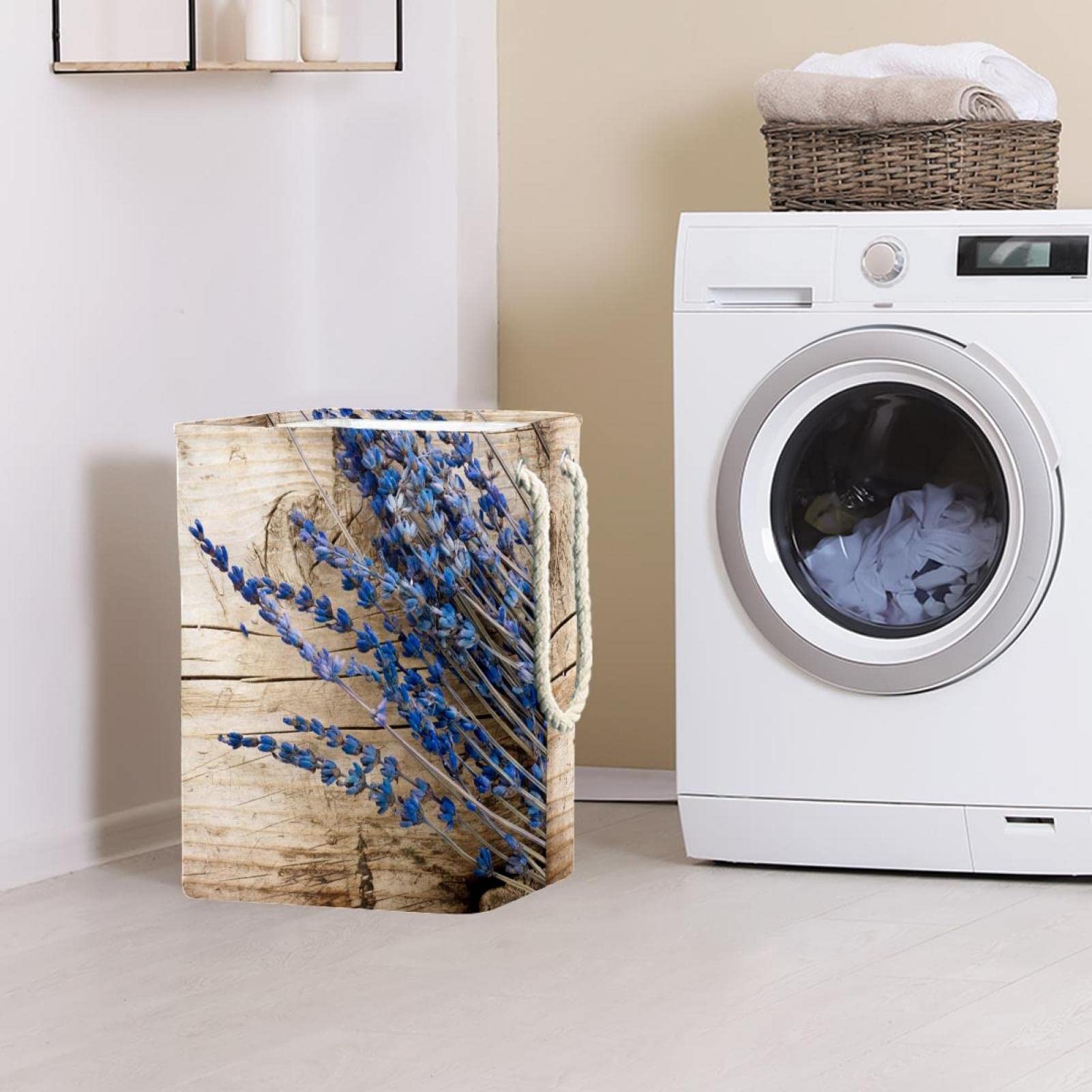 Cesta de lavandería grande con asa duradera, lavanda, cesta de almacenamiento de ropa sucia para dormitorio, baño, dormitorio universitario