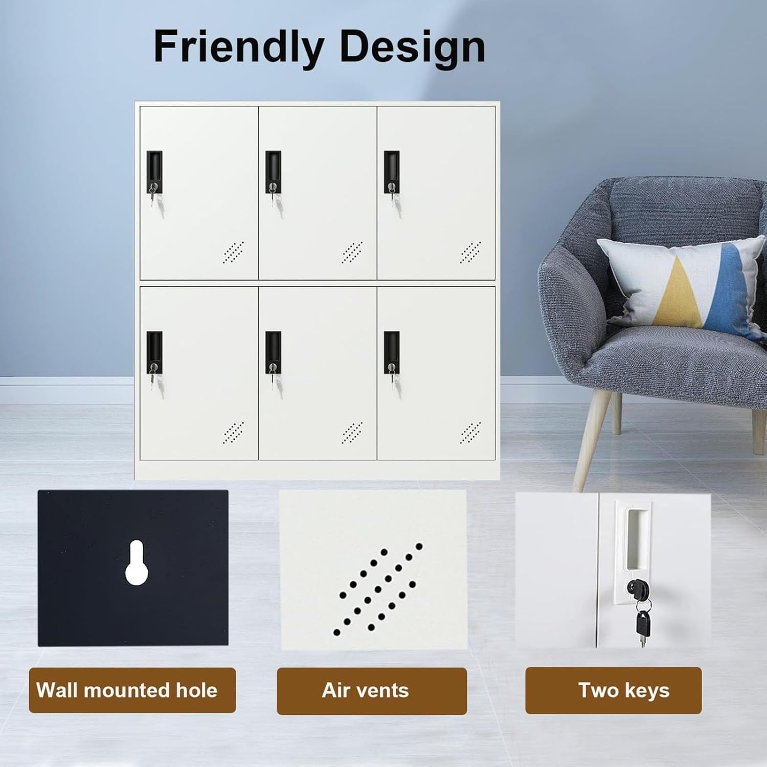 MECOLOR-Steel Office Locker Cabinet with Keys, School and Home Storage Locker Organizer，Locker for Cloth and Toy Organizer,Living Room Boy and Girl Metal Storage Locker Cabinet (6D)