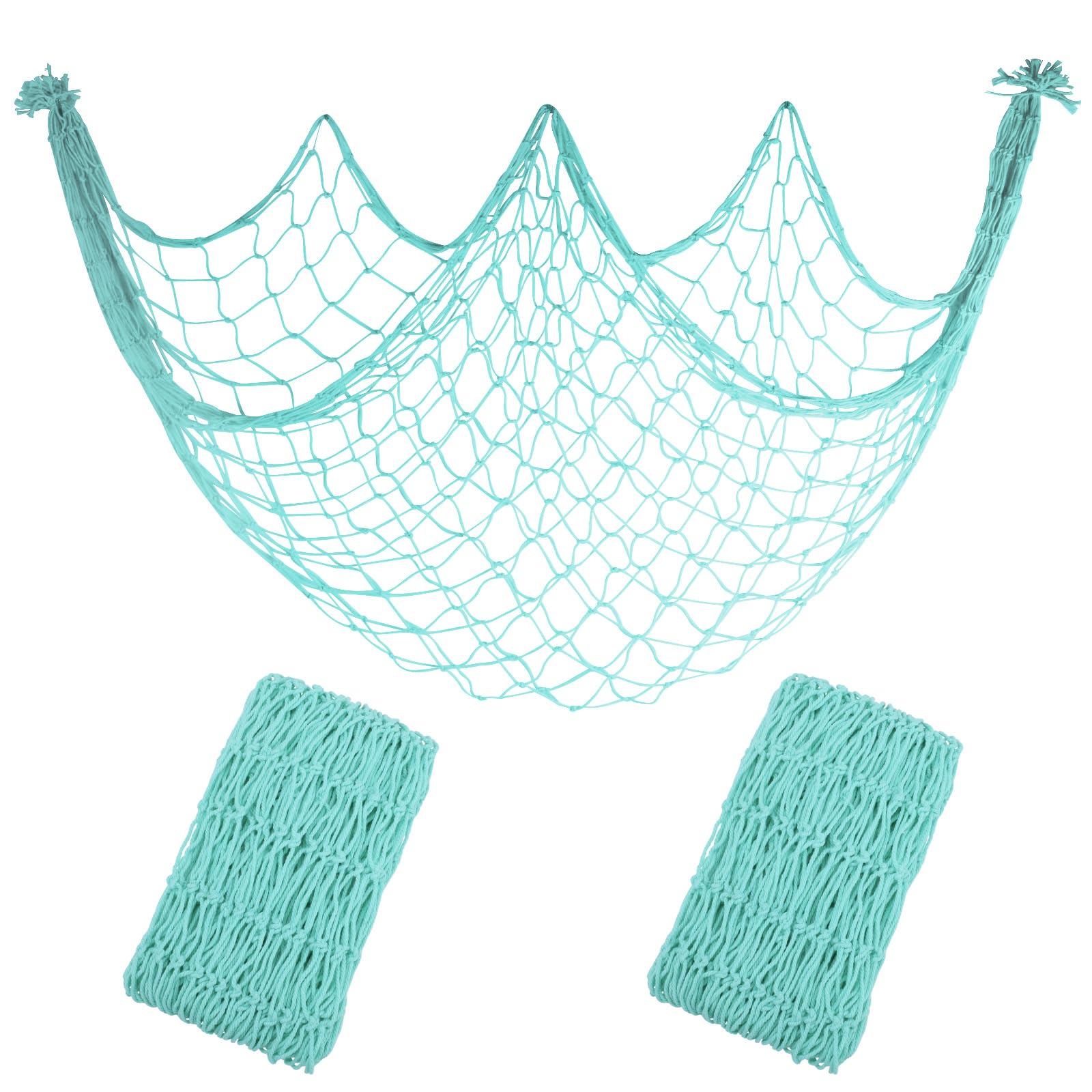 2 Pack Decoractive Fishing Net 80x40 Inch, 3mm Thickness Light Blue Natural Cotton Large Picture Wall Hanging Fish Net, Party Decorations Fishnet for