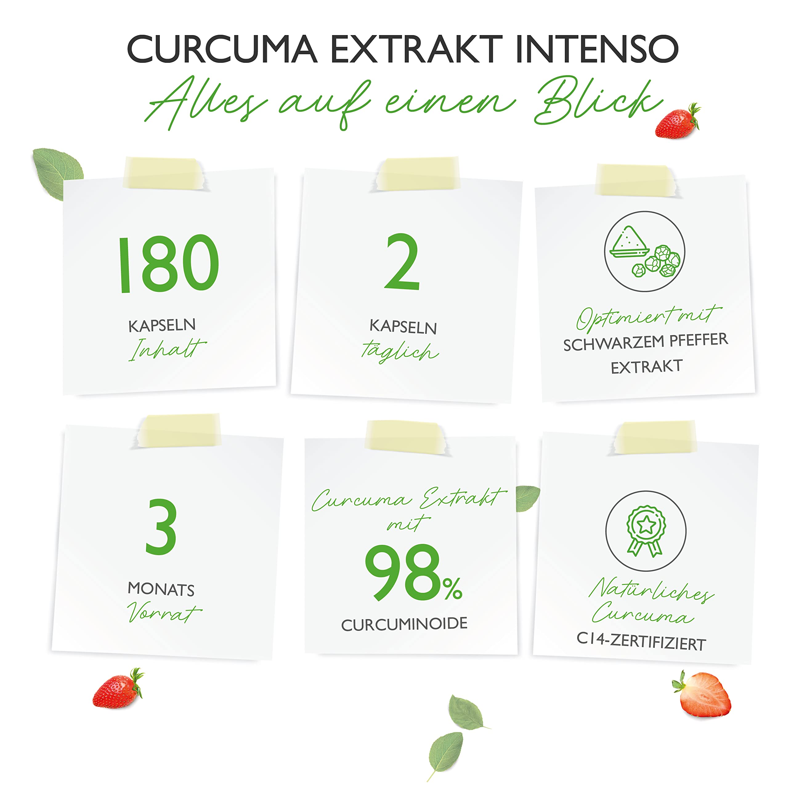 Curcuma Extrakt - 180 Kapseln - Premium: Mit 98% Extrakt - Curcumingehalt je Tagesportion entspricht 17.150 mg Kurkuma - Laborgeprüft - Vegan