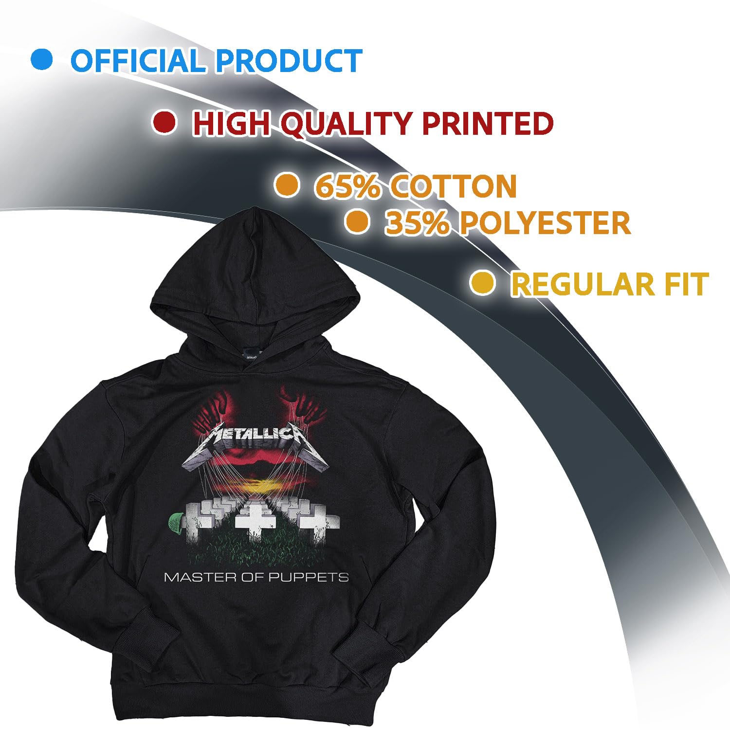 Metallica Felpa Ufficiale. Felpa con Cappuccio Unisex in Cotone. vestibilità Regular per Uomo e Donna