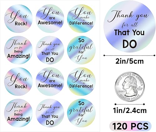 Miniatura 9 de Anwyll Calcomanías con texto en inglés "Thank You for All You Do" (Thank You for All You Do), 120 unidades de puntos coloridos en línea, sobres de