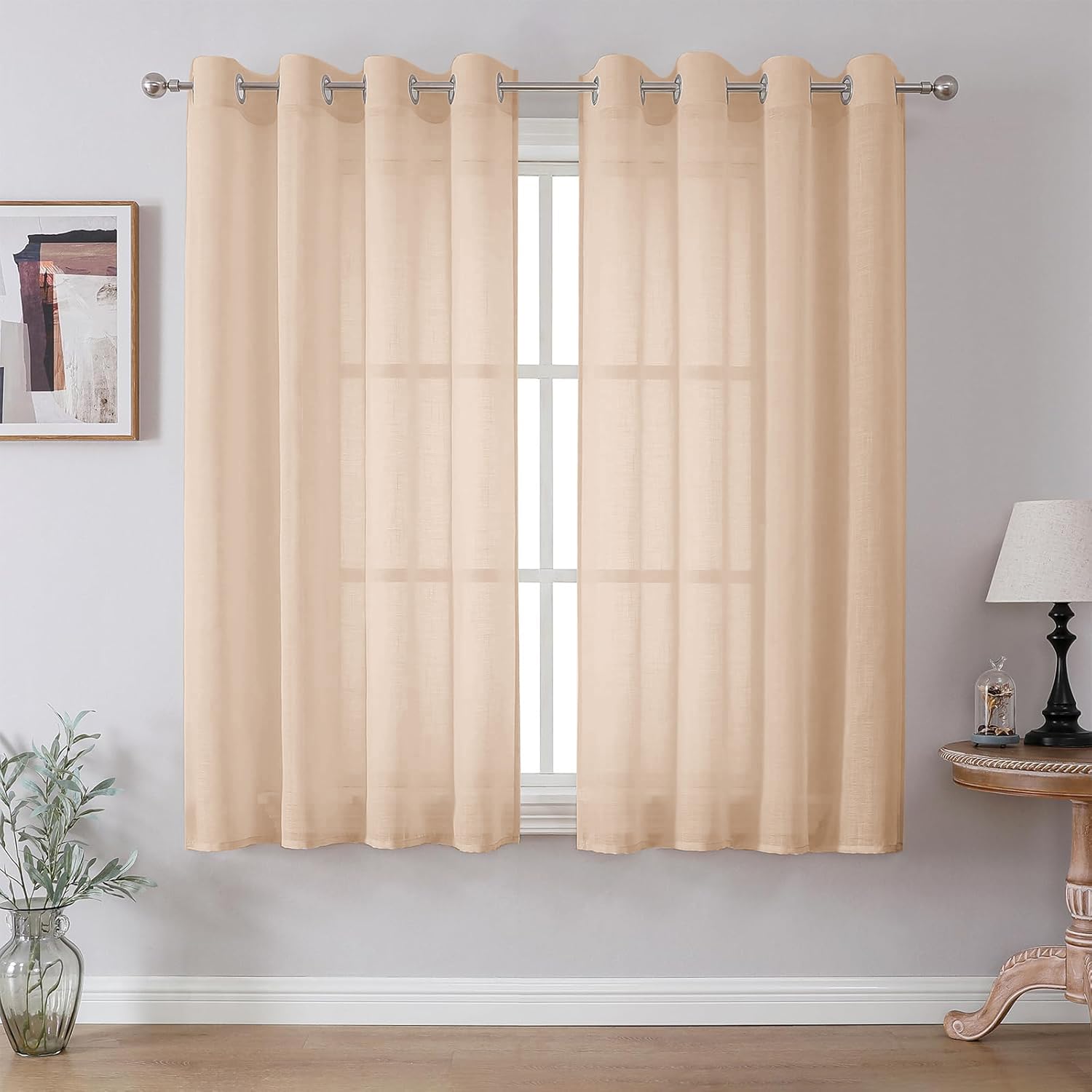 CUCRAF Leinenoptik Voile Vorhänge mit Ösen Halbtransparent Gardine für Schlafzimmer Wohnzimmer H160 x B140cm 2er Set,Baby Rosa