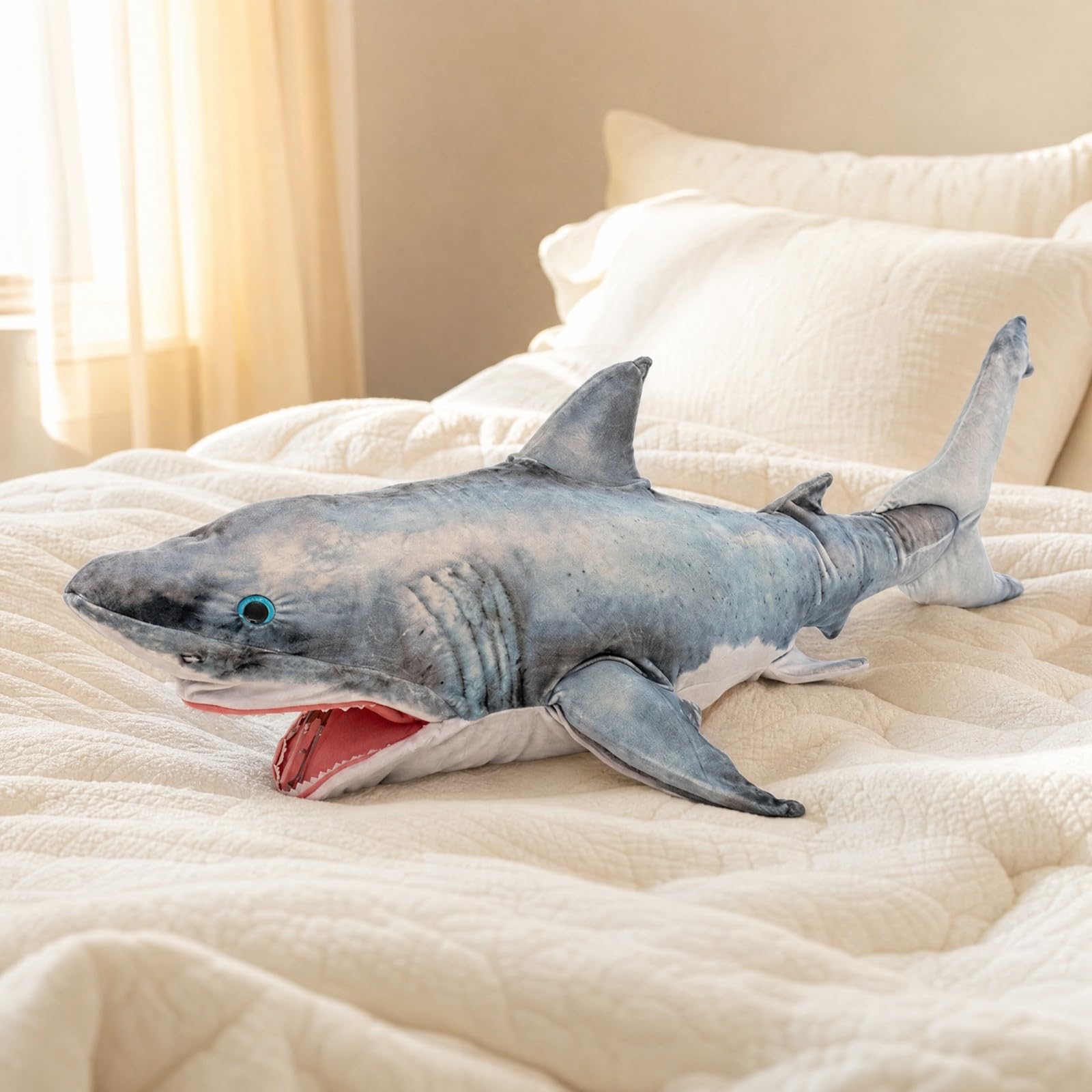Peluche con Bocca Aperta Soffice a Forma di Decorativo per Area di Gioco, Tema Marino, 130CM, PupazzoSqualo