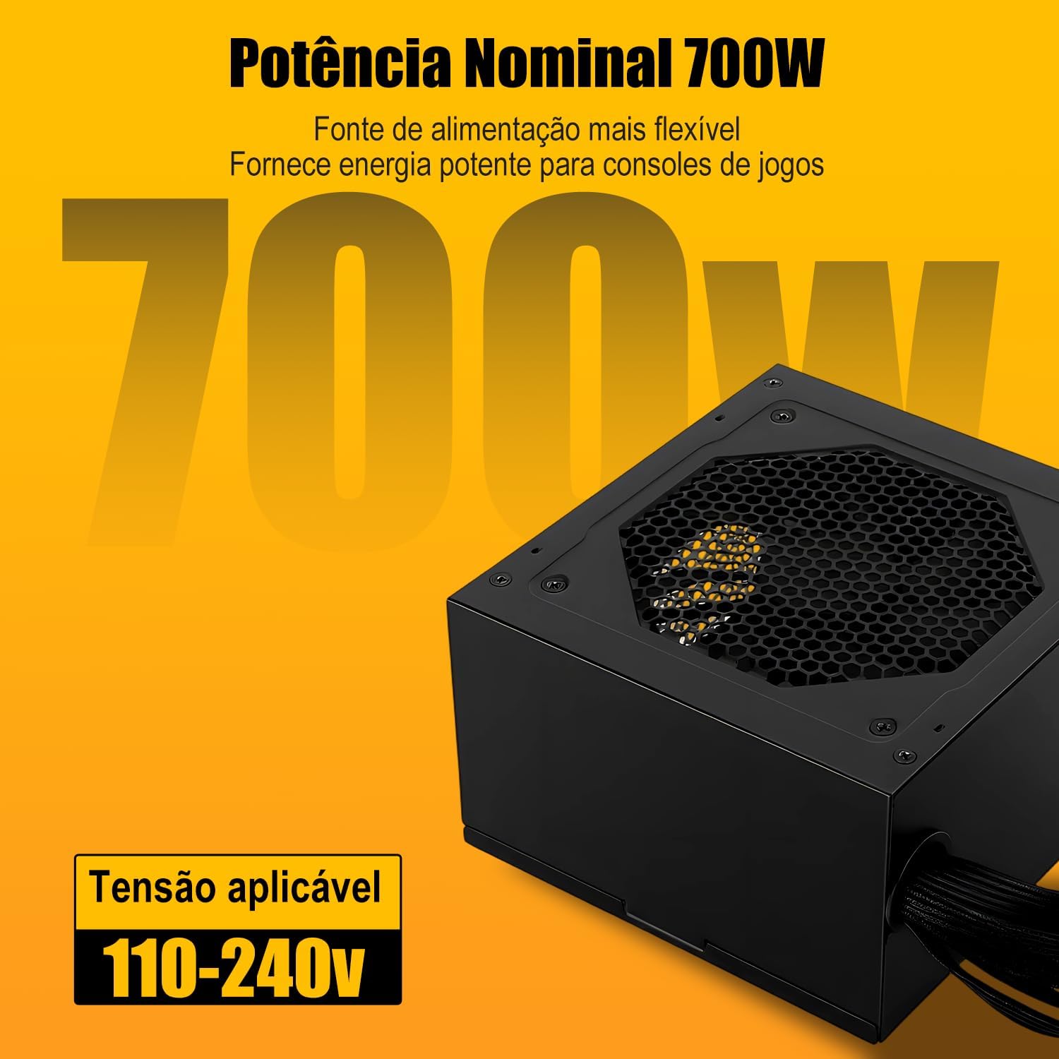 Hivento Fonte, 700W, ATX Não Modular Fonte PC, Certificação 80 Plus Bronze, PFC Ativo, Baixo Ruído, Acompanha Cabo de Energia, 110/240V, Cor Preta