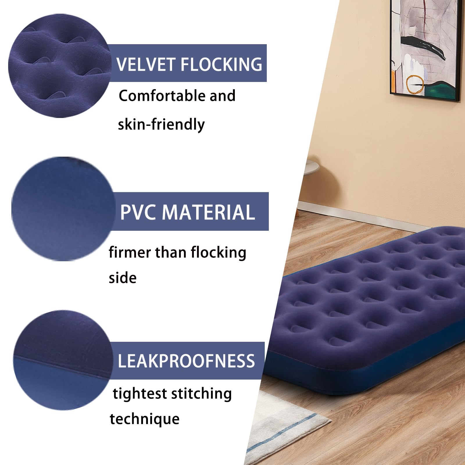 RAPTAVIS Twin Size Air Mattress Inflatable Bed, Blow Up Mattress Camping Sleeping Pad