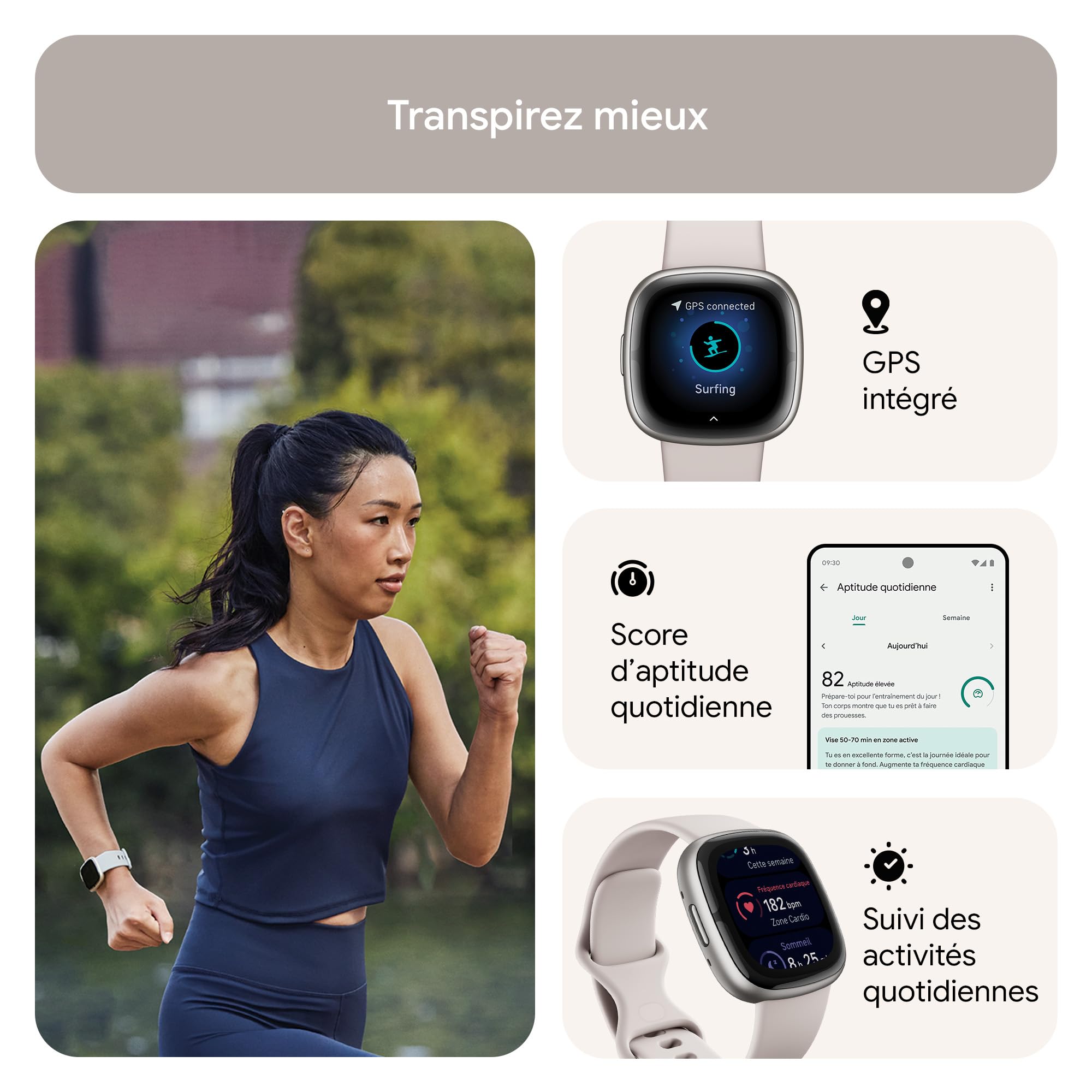 Fitbit Sense 2 Montre connectée sport santé GPS intégré autonomie 6 jours compatible iOS 15 Android OS 9.0