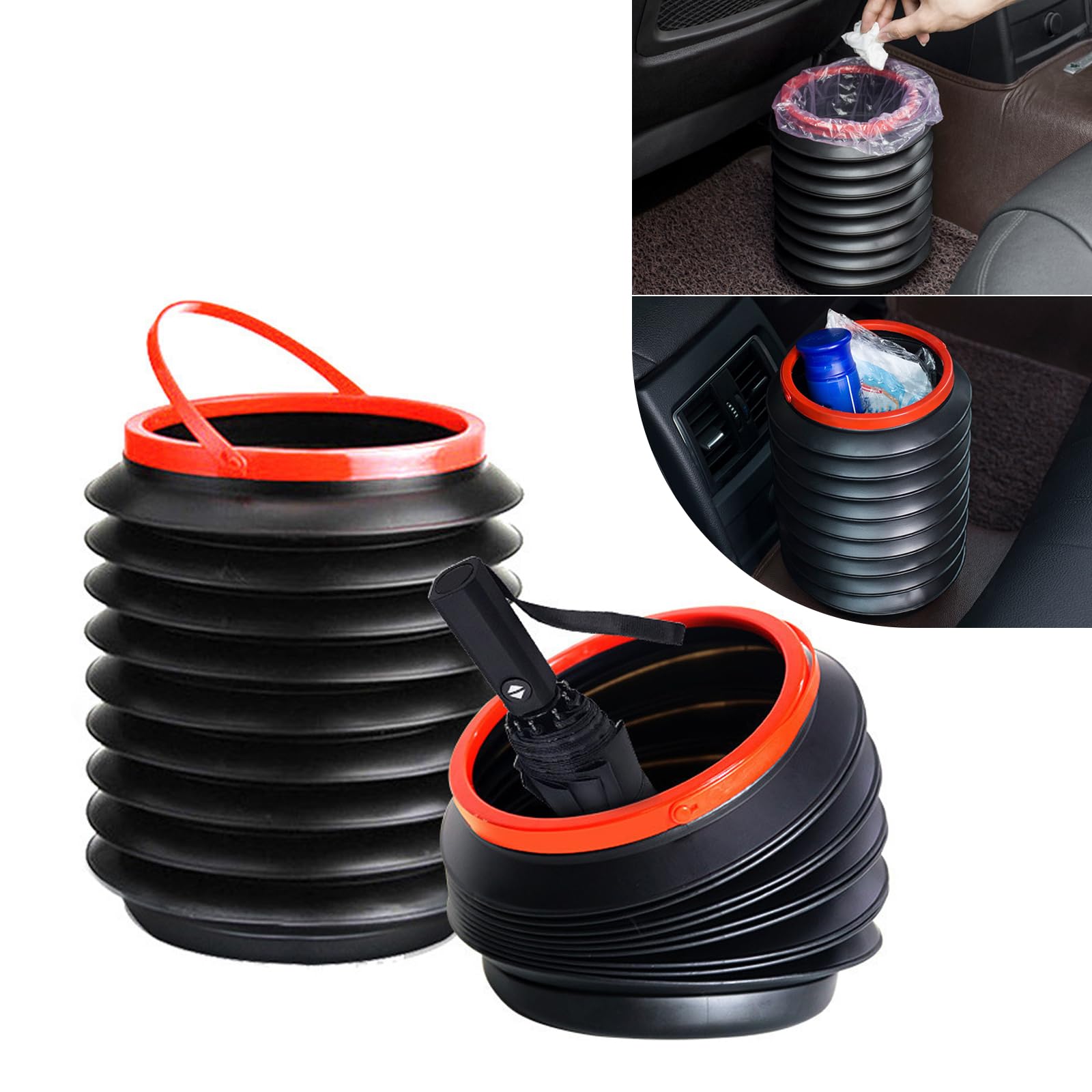 MOXRUQ - 2 botes de basura plegables para coche, de plástico de alta resistencia, portátiles, para interior de coche, organizadores y almacenamiento, color negro