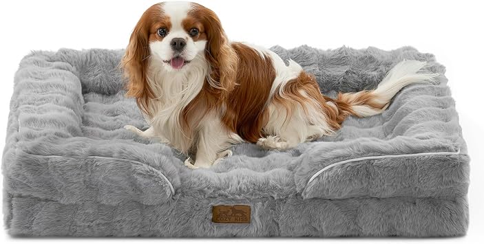 COZY KISS Faux Fur Orthopedic Dog Bed Washable for Large Dog, L Pet Sofa