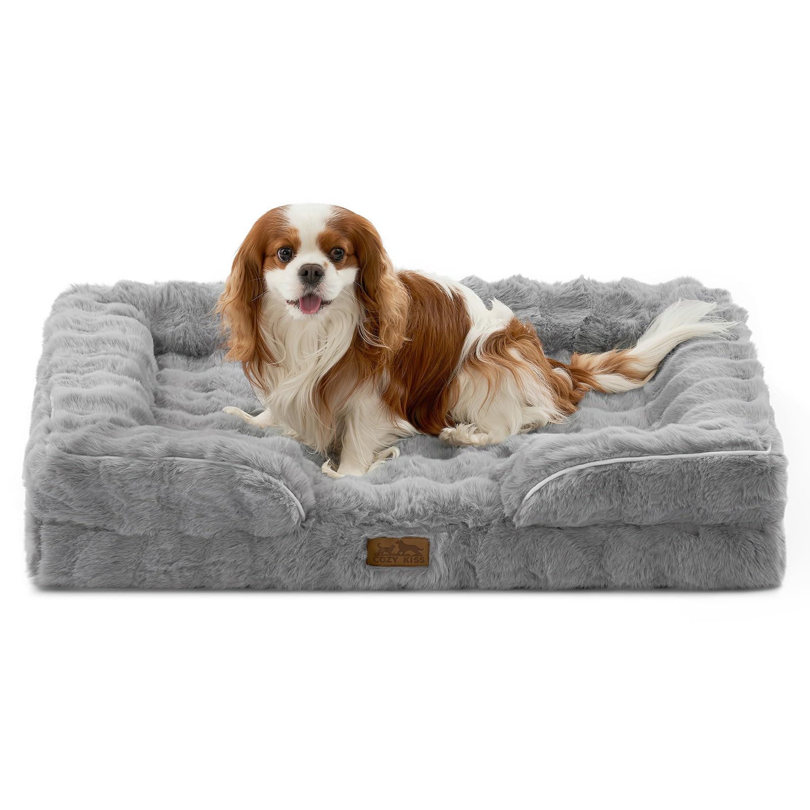 COZY KISS Orthopädisches Hundebett aus Kunstfell, Hundebett Grosse Hunde, Sofa mit Hochstützendem Schaumstoffpolster und Wasserdichtem Bezug, rutschfest, Weich, Warm, Waschbar, C-förmig Größe L