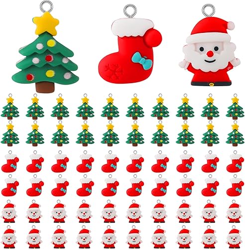 Miniatura 5 de Remuuly 60 dijes de Navidad de hombre de jengibre, Papá Noel, muñeco de nieve, resina, pingüino, dijes de resina de Navidad para hacer joyas,