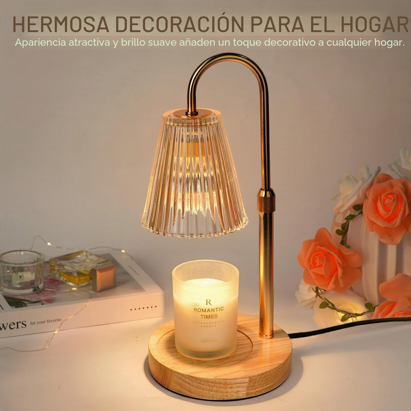 Funistree Lámpara Calentadora Velas, Candle Warmer Lamp, Regulable con Temporizador, Altura Ajustable, Calentador Eléctrico Sin Llama, Incluye 2 Bombillas, Regalo Ideal para Mujeres, Decoración Hogar
