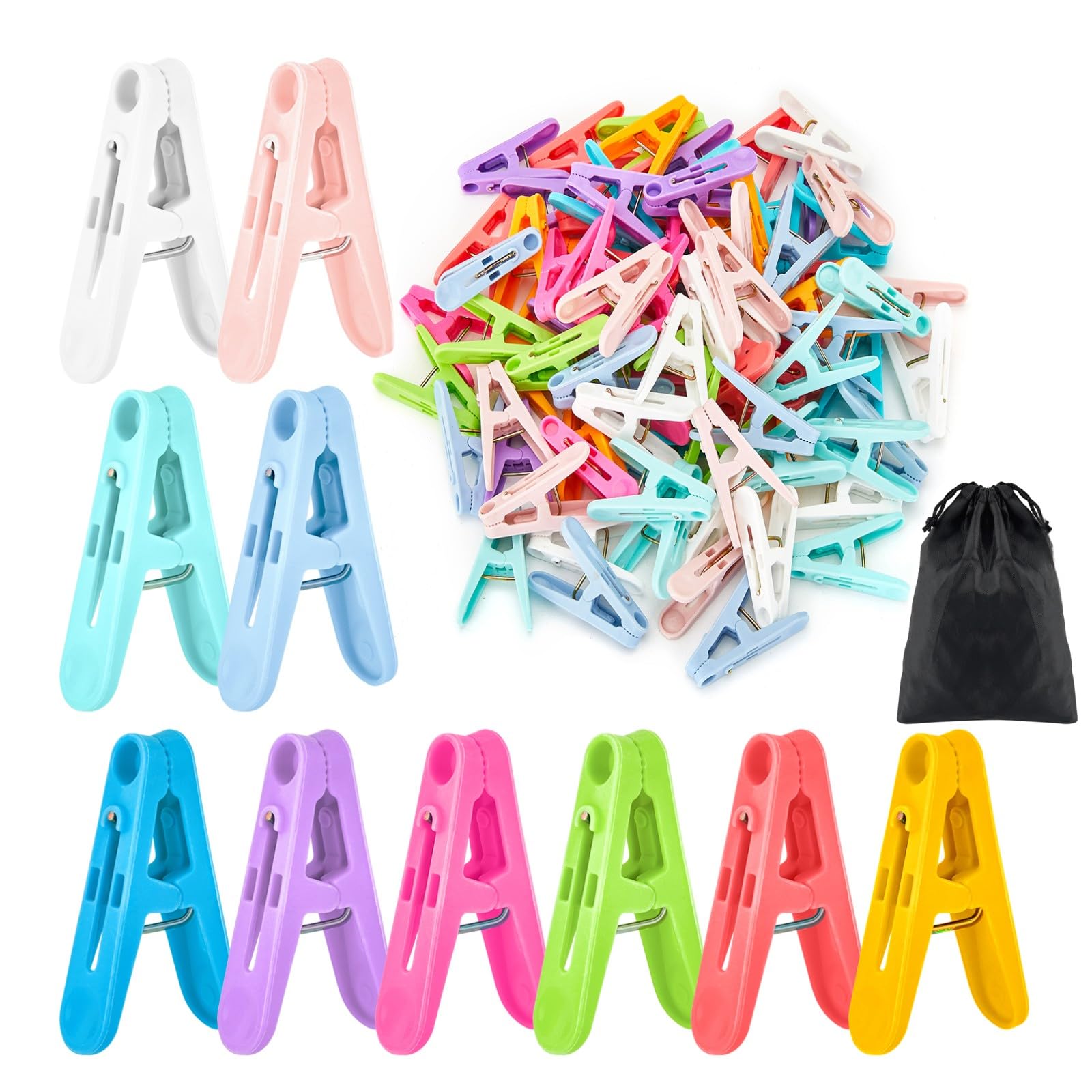 Colored Clothespins, 110 PCS 2 Inch Plastic Clips,Windproof Towel Clips for Socks, Laundry Clothes with Spring, 10 Colors Each 11 PCS