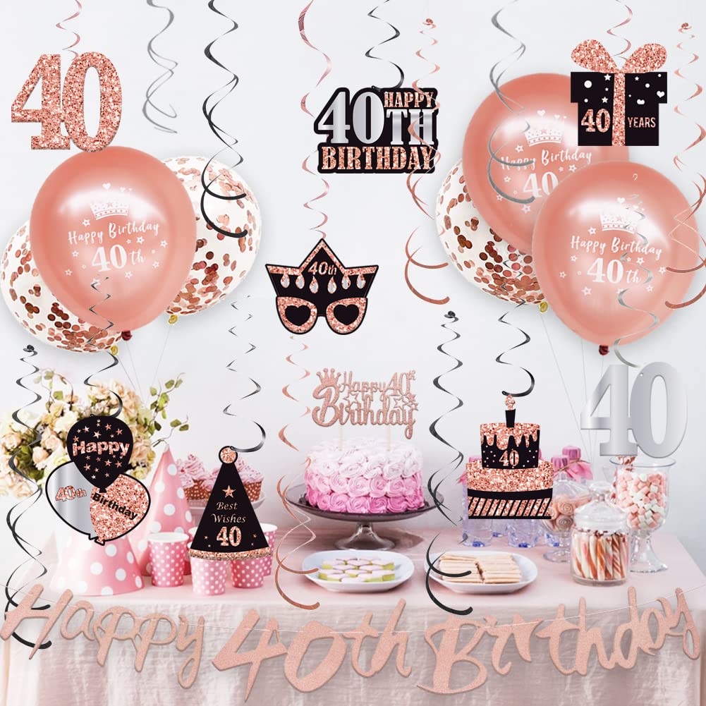 12pk Black Silver & Gold 40th Birthday Swirl Hanging Decorations – Amscan