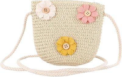 Abaodam Beach Bag Straw Flower Straw Shoulder Crossbody Bag Purse Summer Woven Bag for Girls Straw Handbags for Summer