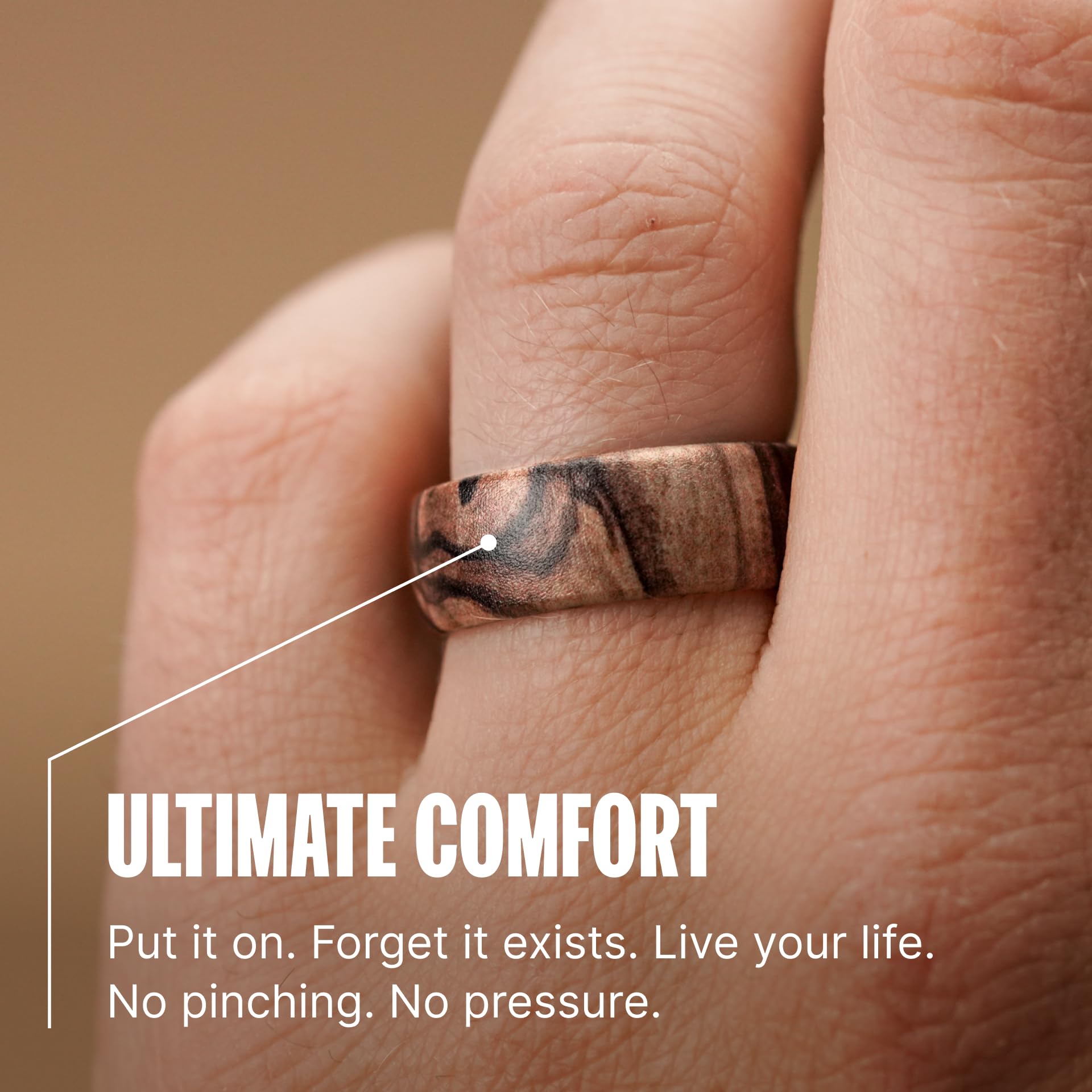 Groove Life Mossy Oak Camo Silicone Ring Breathable Rubber Wedding Rings for Men, Lifetime Coverage, Unique Design, Comfort Fit Ring