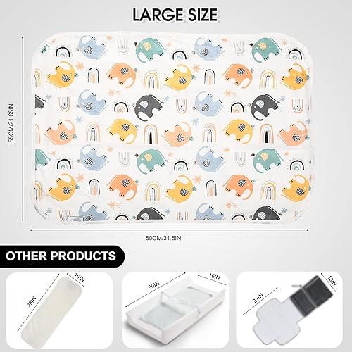 Miniatura 4 de Cambiador de pañales para bebé, 21 58 x 31.5 pulgadas, impermeable, reutilizable, suave y absorbente, cambiador portátil (elefante, 1 unidad)