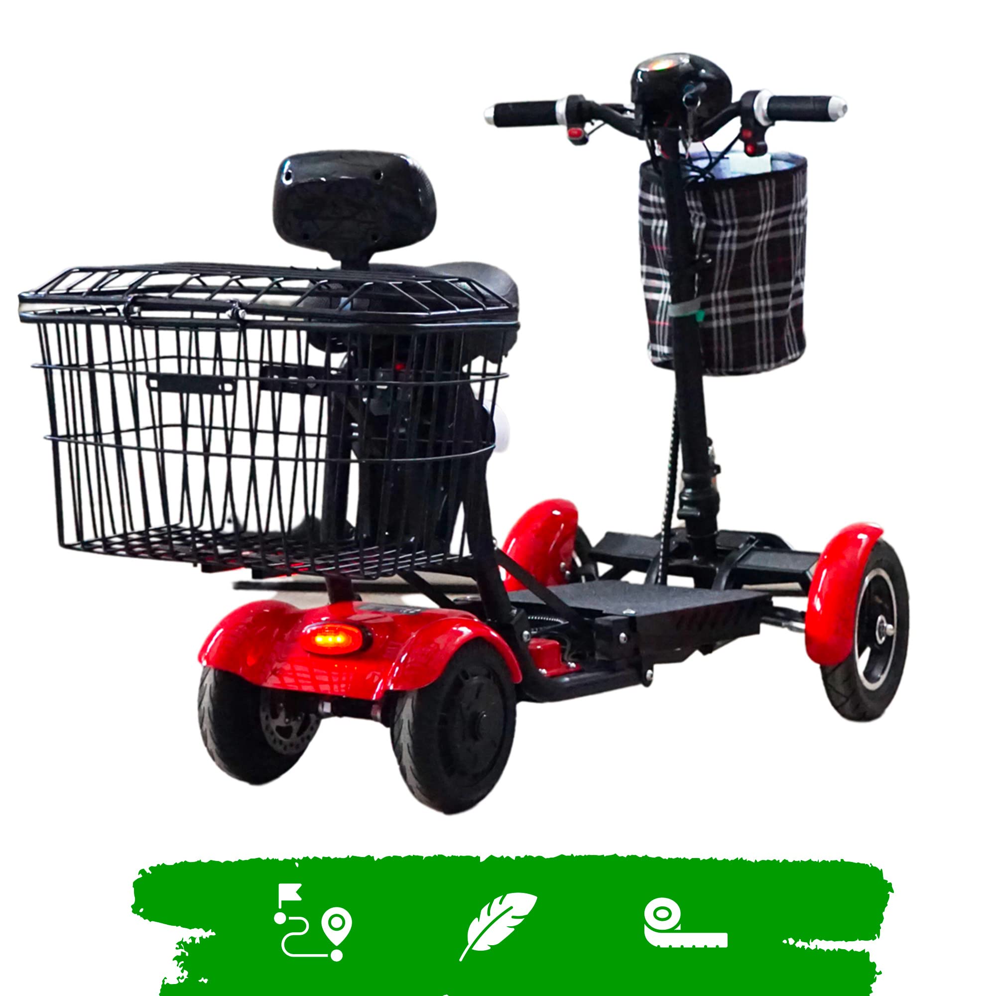 Fold 1 Li-ion – Plegable Scooter de movilidad de 4 ruedas – Batería de iones de litio para inválidos y mayores - Batería de larga duración – Incluye cargador y cesta (Rojo)