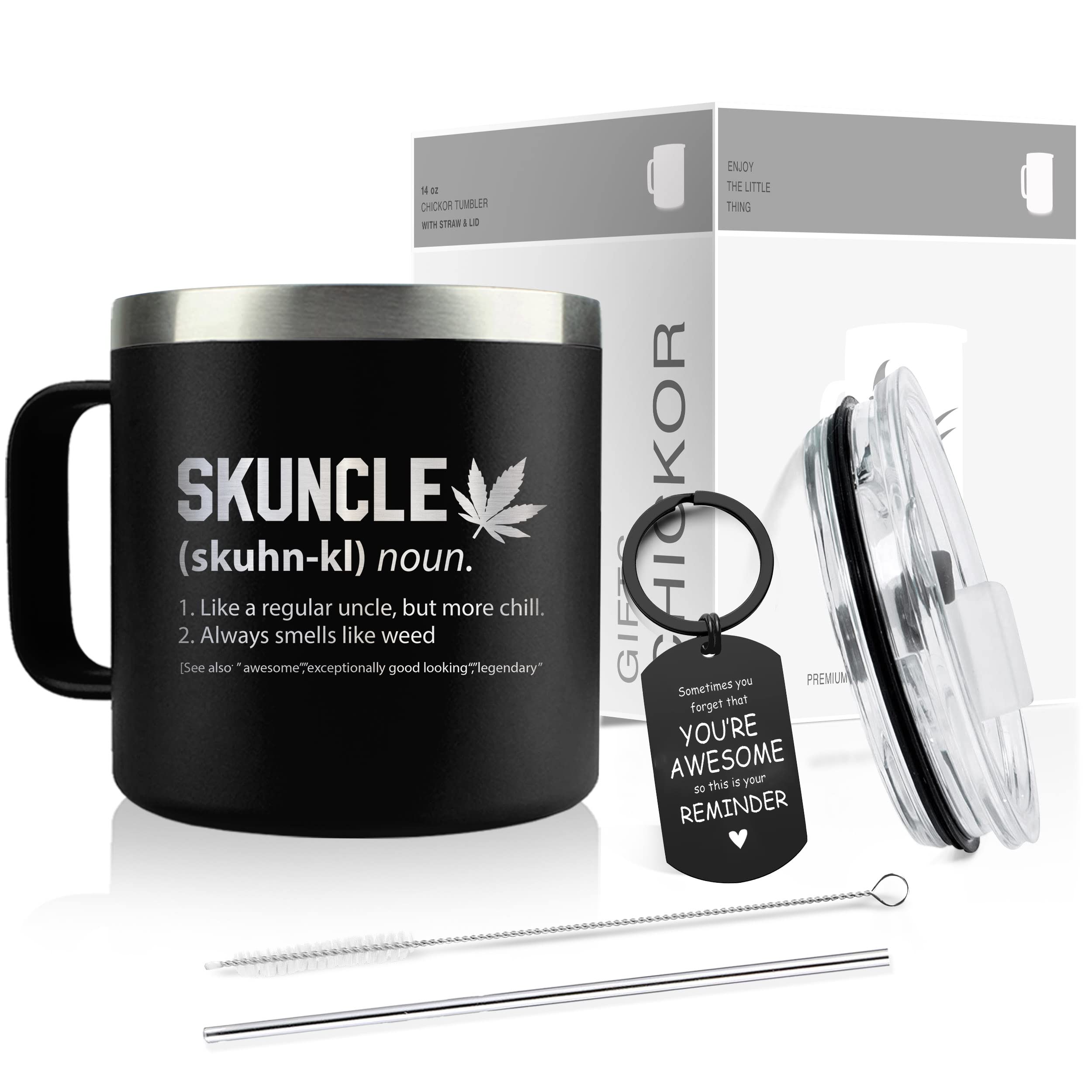 CHICKOR Funny Gifts For Uncle From Niece - Uncle Birthday Gifts - Skuncle 14Oz Coffee Travel Tumbler/Mug - Skuncle Definition For Uncle Who Always Smells Like - Best Uncle Mug - Uncle Travel Mug