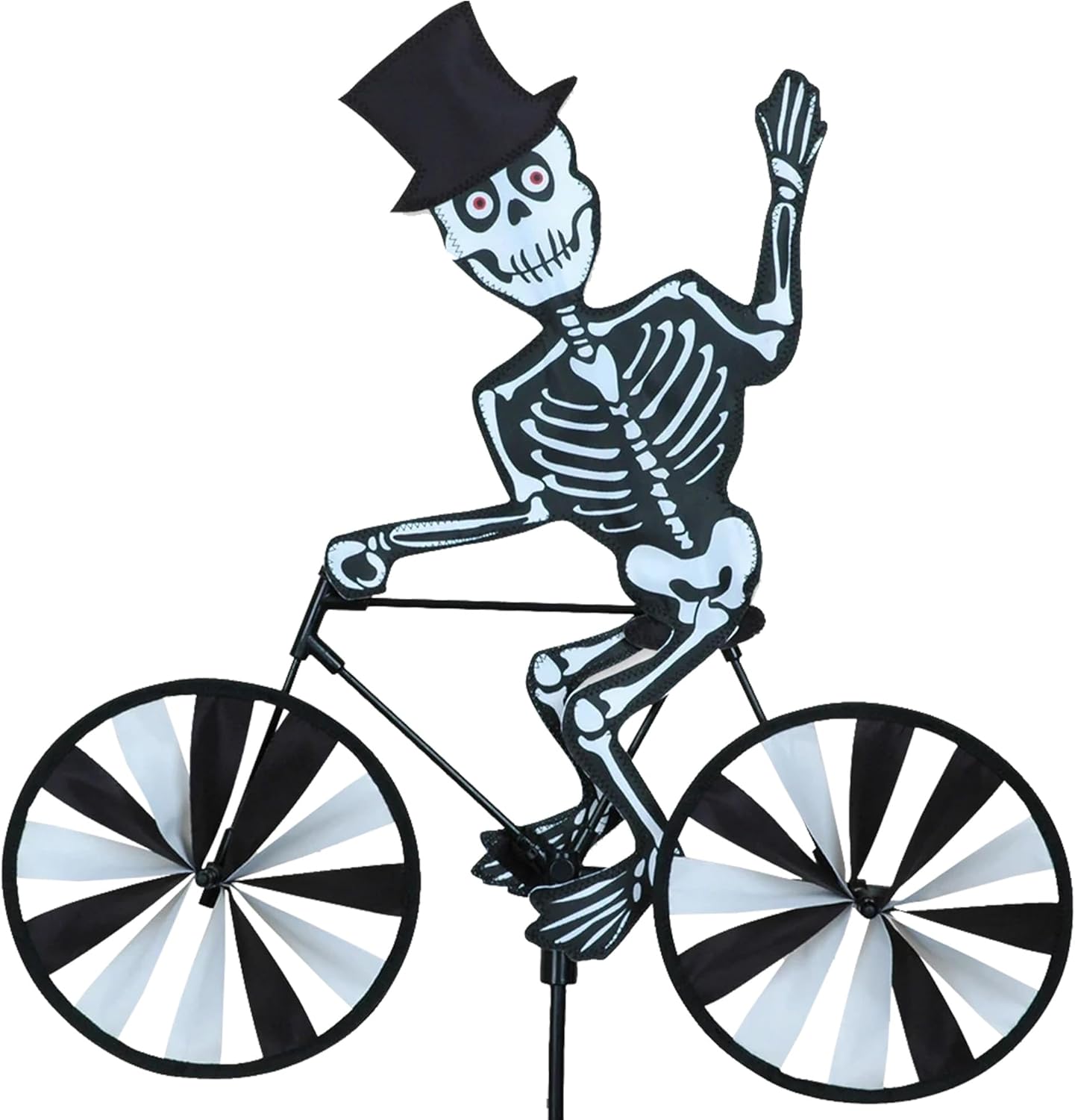 Bike Spinner Skeleton 30" – Spooky Halloween Design, Weather-Resistant Outdoor Decor, Durable & Lightweight for Patios, Yards, and Gardens - Eye-Catching Wind Spinner with Rotating Wheels