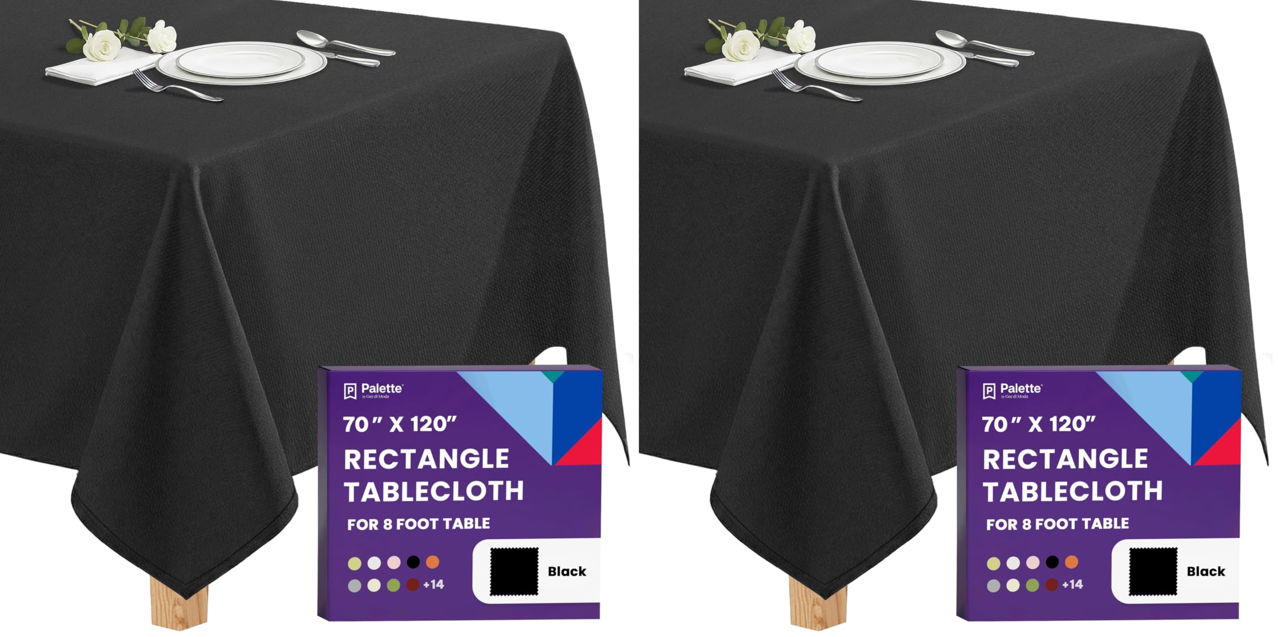 Gee Di Moda Rectangle Tablecloth - 70 x 120 Inch Black Table Cloth for 6 or 8 Foot Rectangle Tables - Heavy Duty Washable Fabric - for Holiday Party, Dinner, Weddings, Baby Shower &amp; Events (Pack of 2)