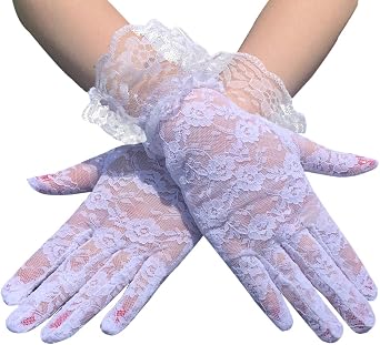 Seeksmile Womens Wrist Length Short Vintage Sheer Lace Floral Gloves for Bridal Wedding Tea Party Events Halloween
