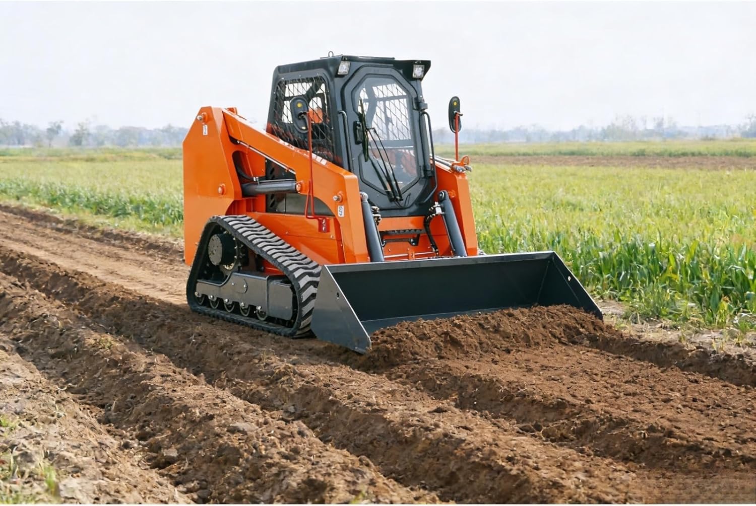 Track Skid Steer Loader with Enclosed Operator Cab Heavy Duty Construction Machine for Material Handling Construction Work and Landscaping Projects with Enhanced Safety and Stable Traction