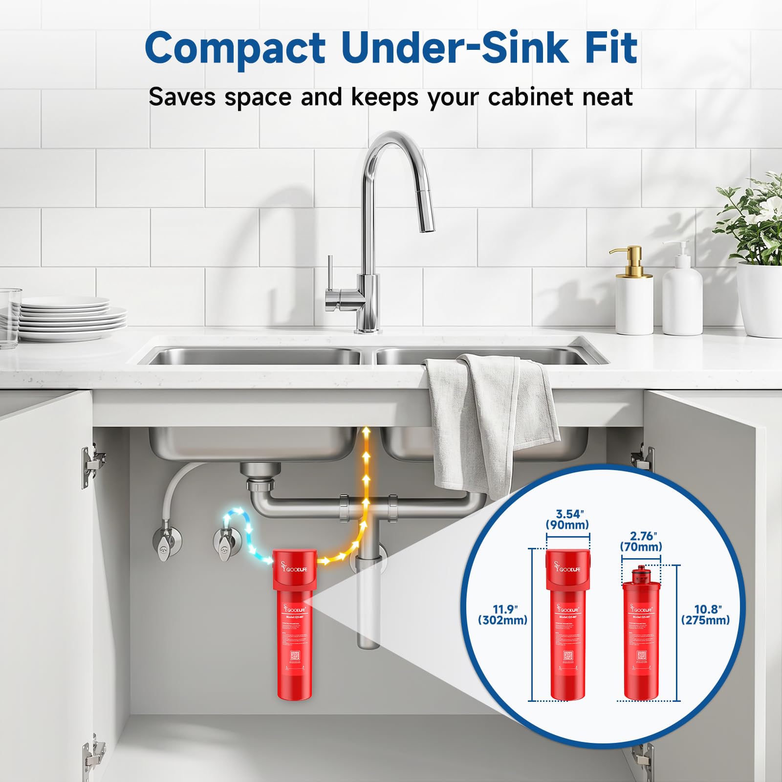 Q5-MF Purificateur d'eau sous évier 0,5 micron Élimine 99,99% du plomb, du chlore, du chlore et des odeurs, certifié NSF/ASNI 42&53, durée de vie 1 an