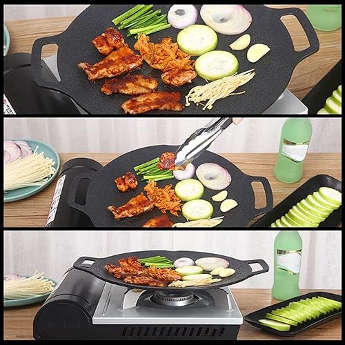 Miniatura 6 de Sartén redonda antiadherente coreana, sartén coreana para barbacoa, sartén redonda con asa para estufa de interior y exterior, parrilla, freír,