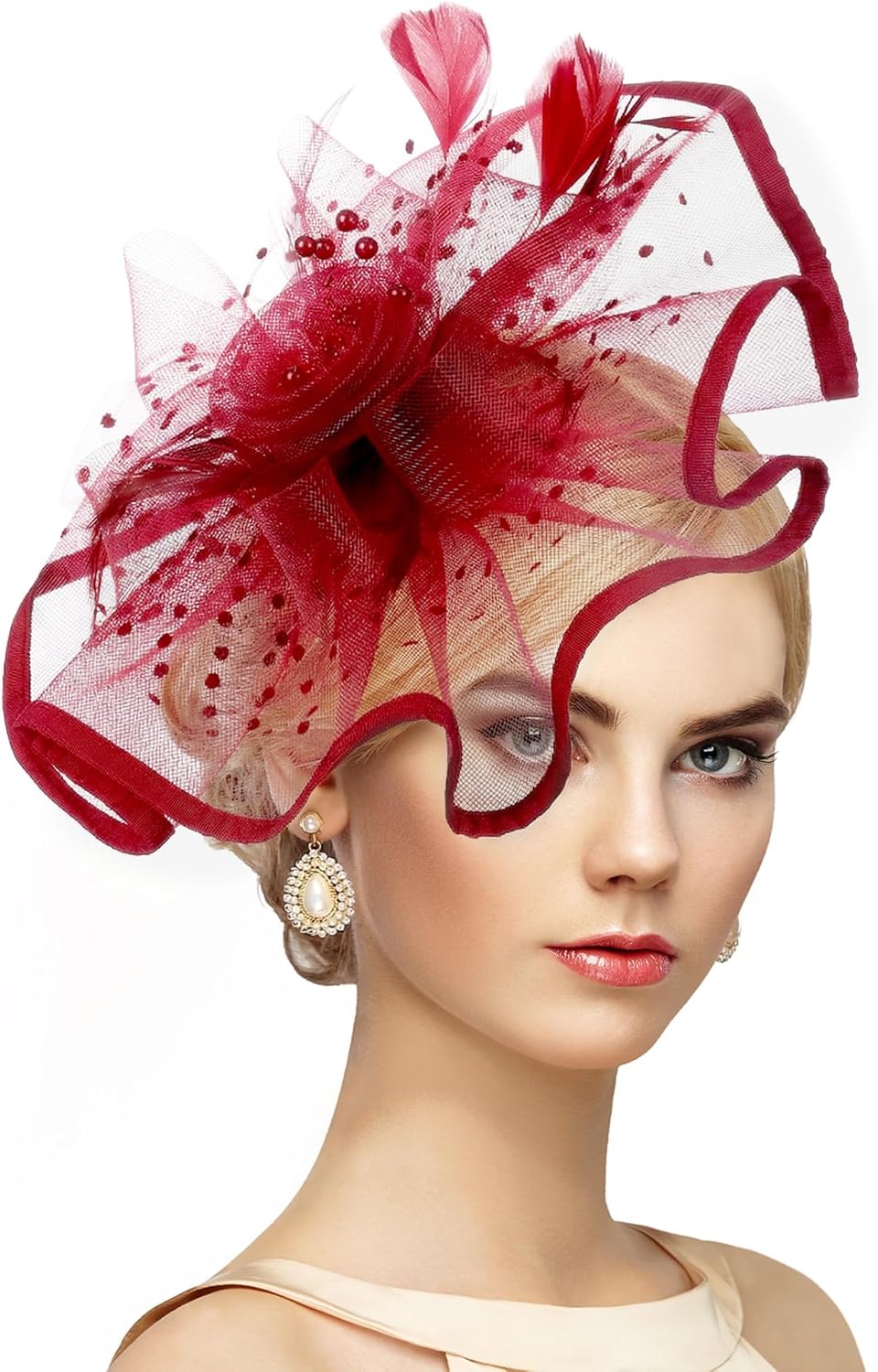 Zinniday Kentucky Fascinators Hats for Women - 2026 Feather Mesh Derby Hat with Detachable Headband for Church Cocktail Party