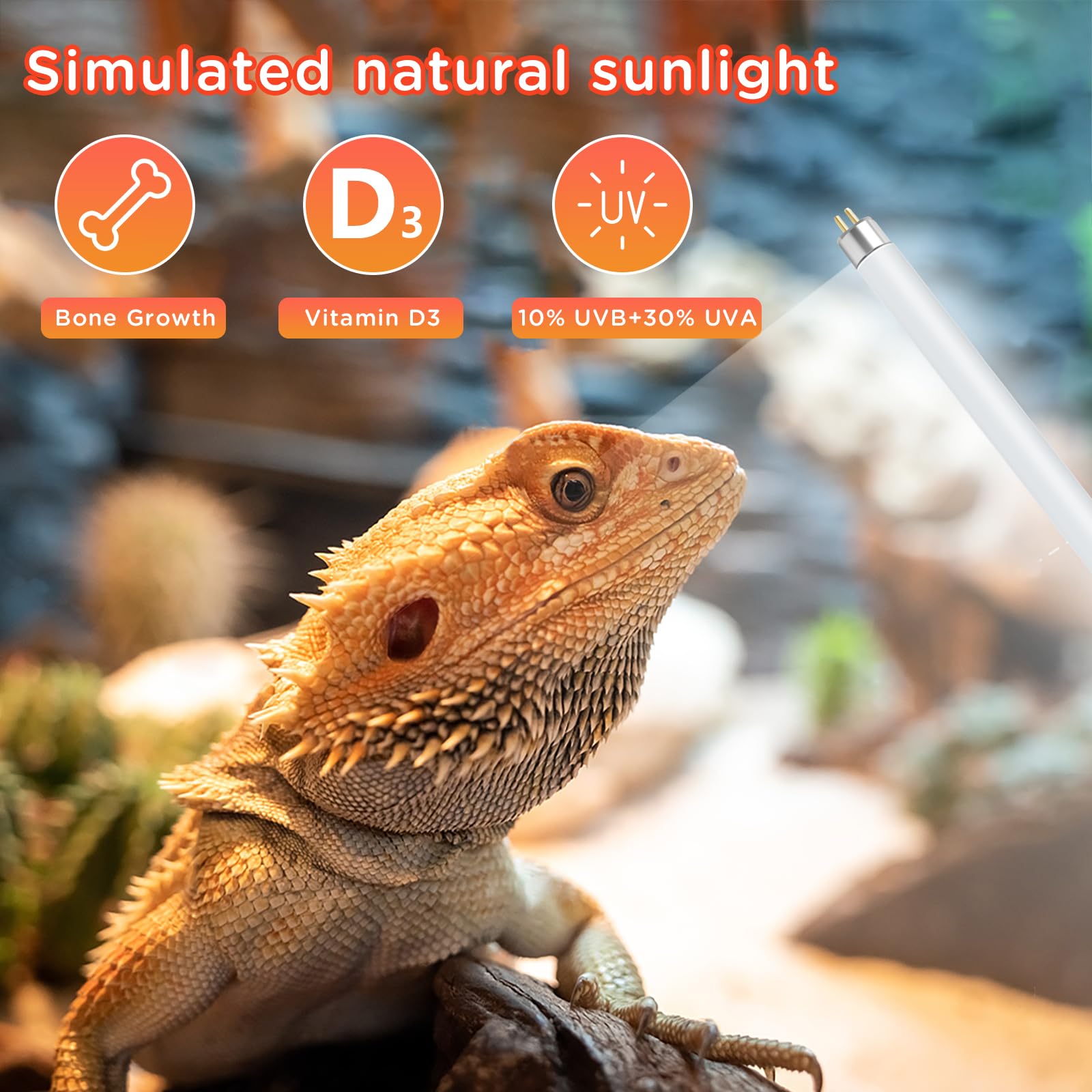 T8 UVB Reptile Light 15W 10.0-2 Pack,UVA UVB Light Bulb for Reptiles,Reptile UVB Lamp Tube for Bearded Dragon - image 4