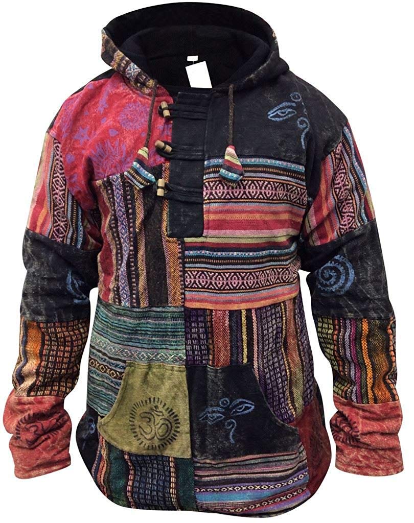 SHOPOHOLIC FASHION Mens Patchwork Fleece Line Hoodie,2XL Multicoloured