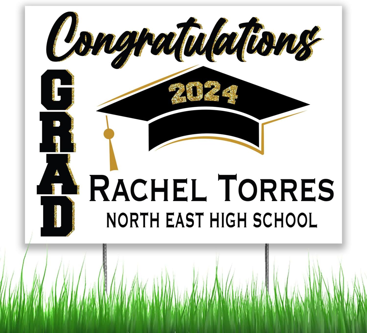 Congratulations 2024 Grad Personalized Yard Sign with Metal Stake