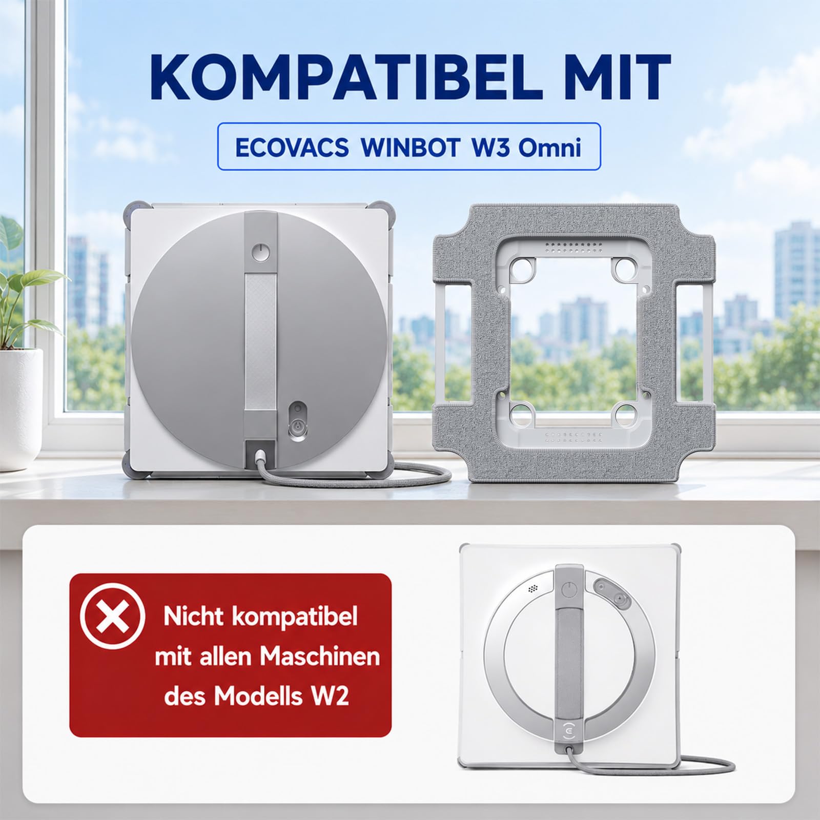 Juego de 4 paños de limpieza para robot Winbot W3 Omni de limpieza de ventanas con soporte, almohadillas de limpieza de microfibra, lavables, montaje sin herramientas, juego de accesorios