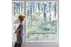 Premium Shower Door Decals Enhance Bathroom Decor with Blue Flowers and Lush Greens