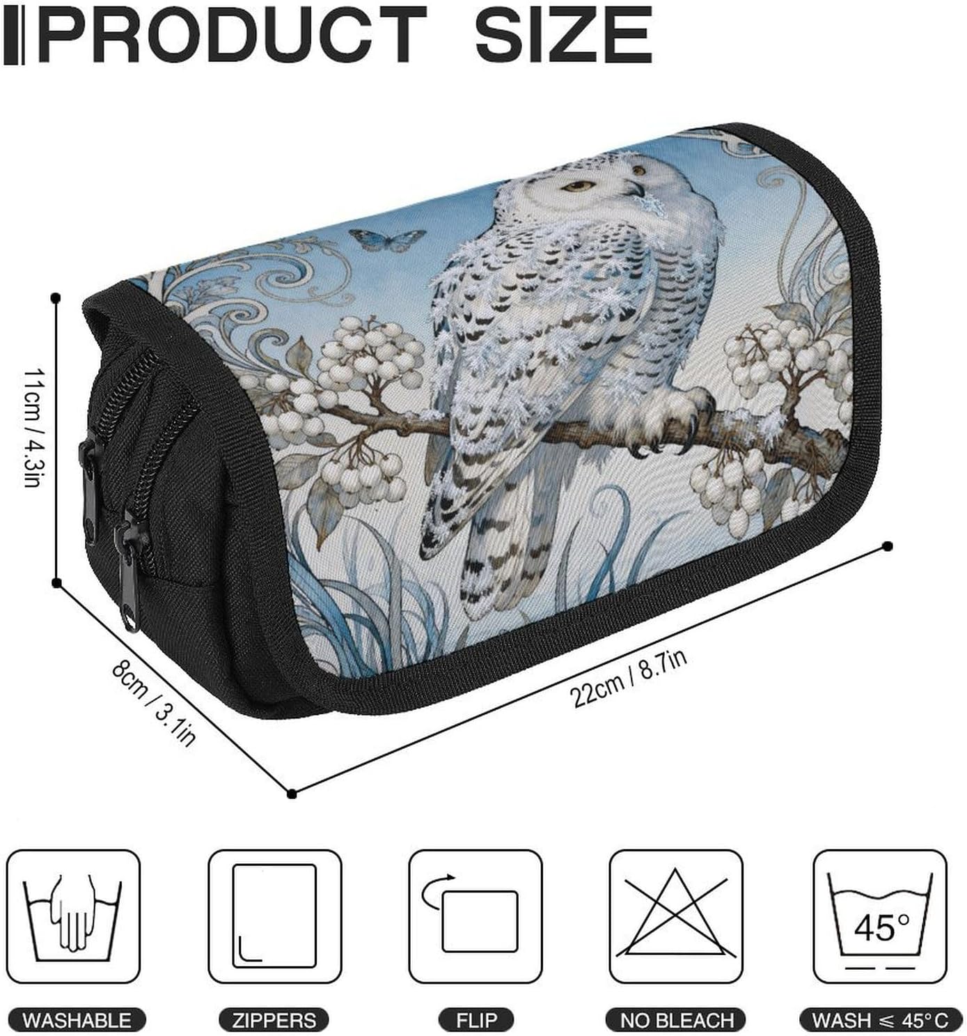 Snowy Owl Cornus Pencil Case Big Capacity Pencil Pouch image 2